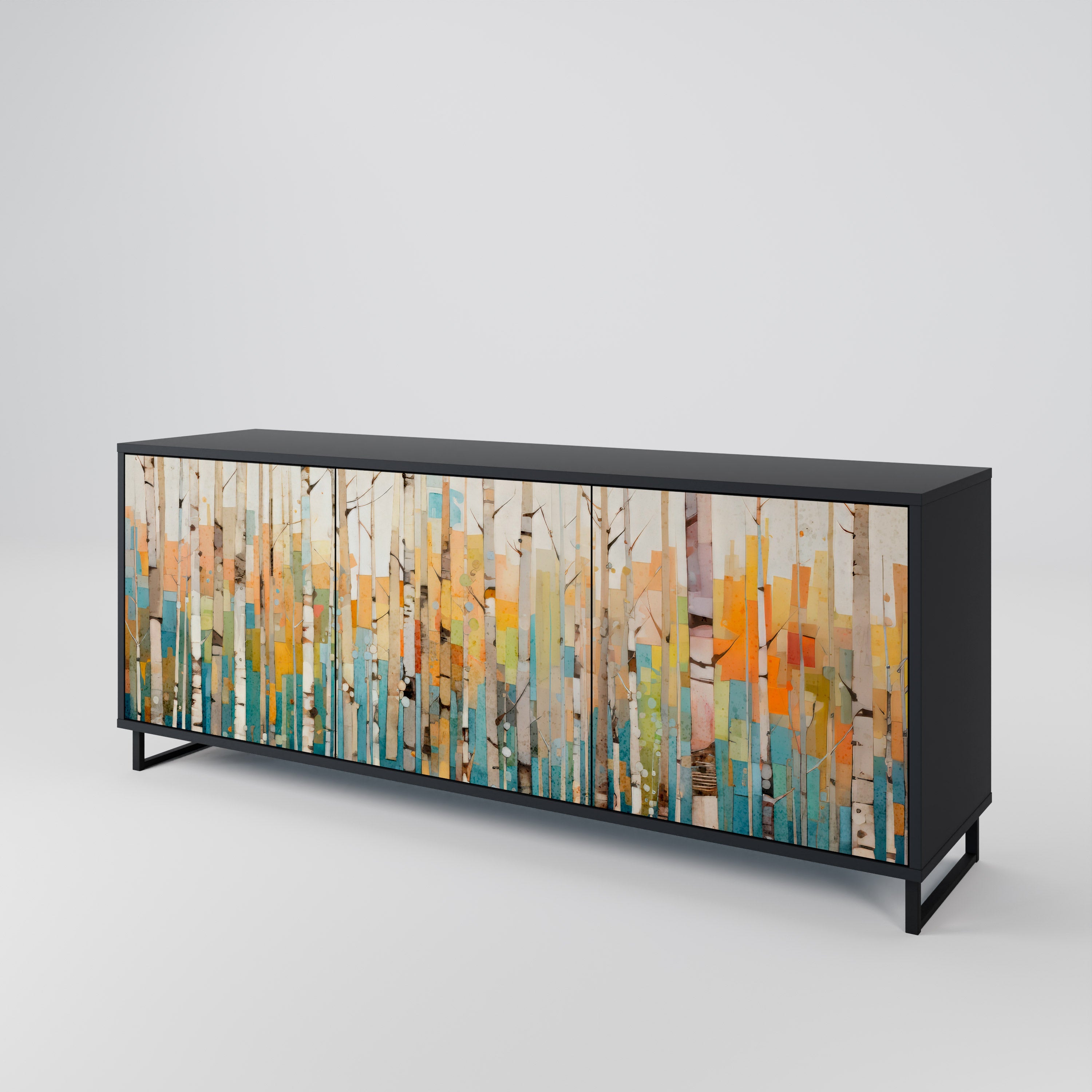 BIRCH KALEIDOSCOPE Sideboard mit 3 Türen in schwarzem Finish