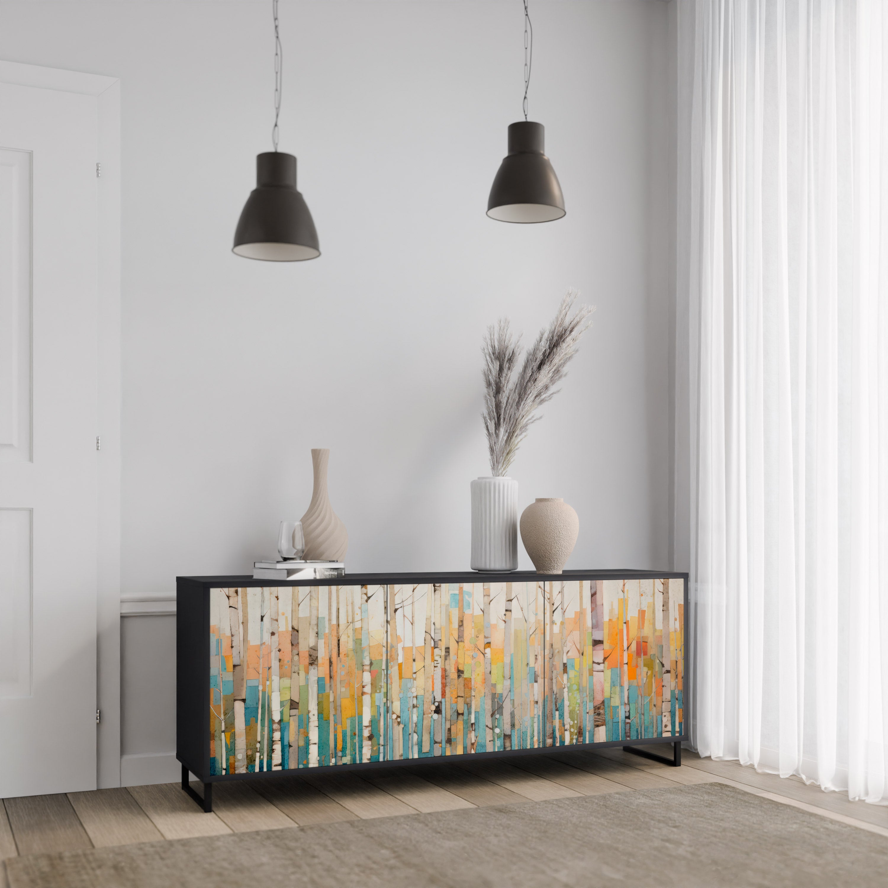 BIRCH KALEIDOSCOPE Sideboard mit 3 Türen in schwarzem Finish
