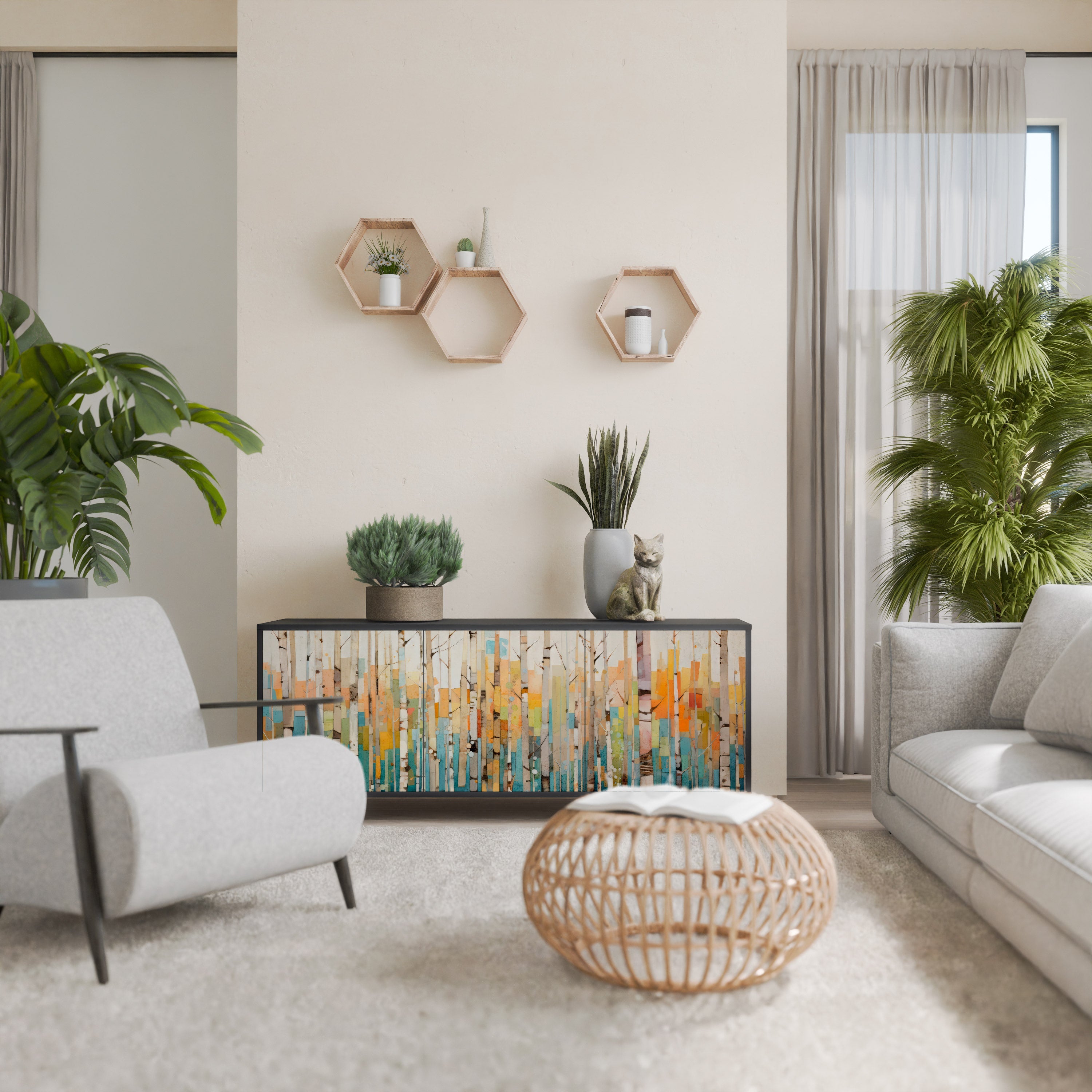 BIRCH KALEIDOSCOPE Sideboard mit 3 Türen in schwarzem Finish