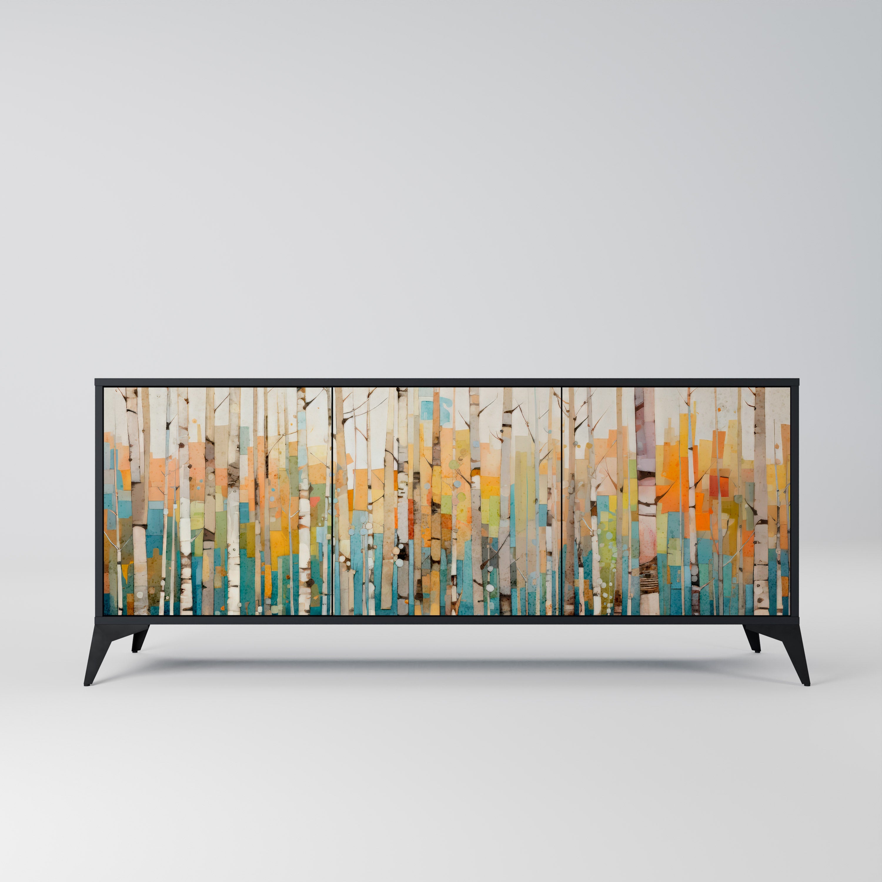 BIRCH KALEIDOSCOPE Sideboard mit 3 Türen in schwarzem Finish