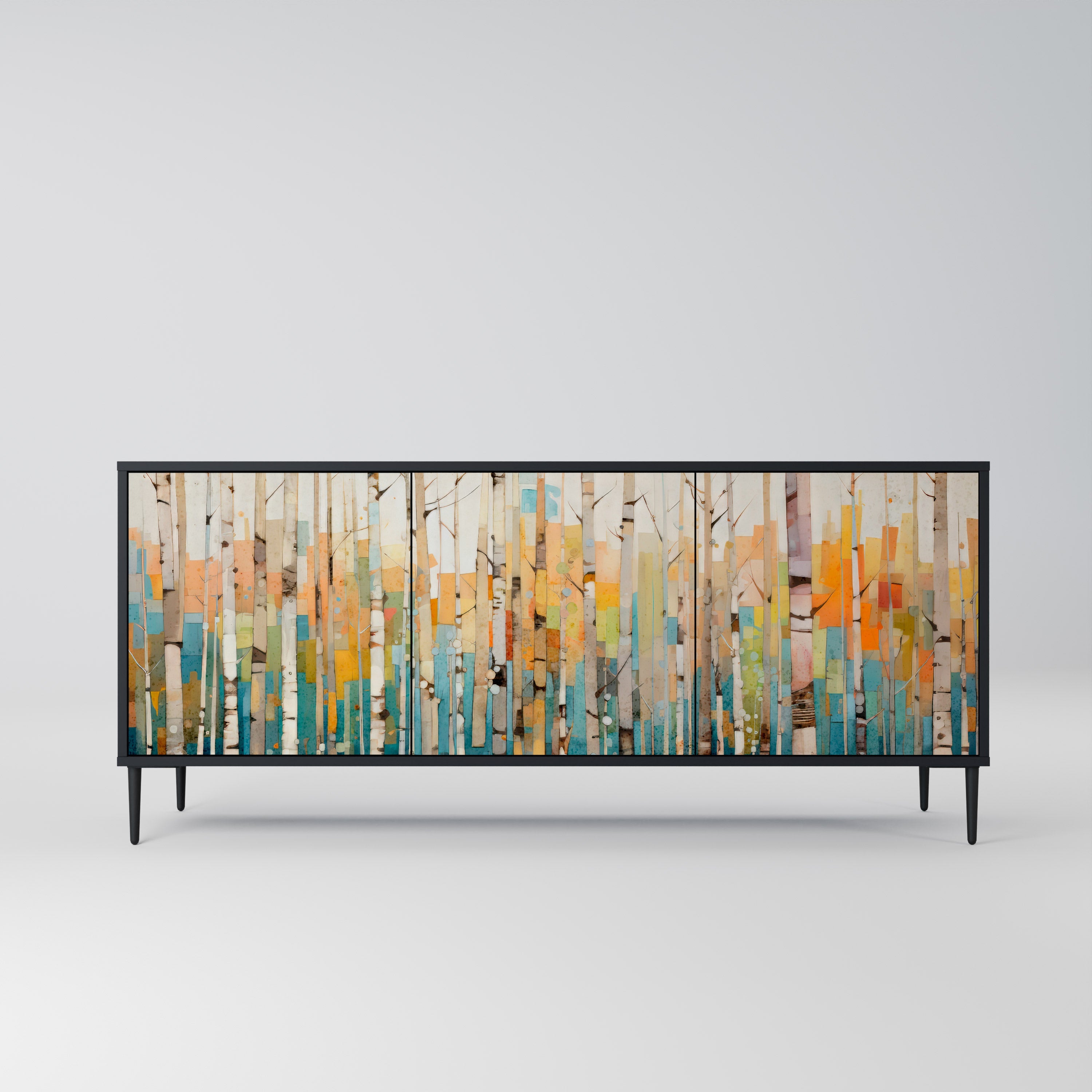 BIRCH KALEIDOSCOPE Sideboard mit 3 Türen in schwarzem Finish