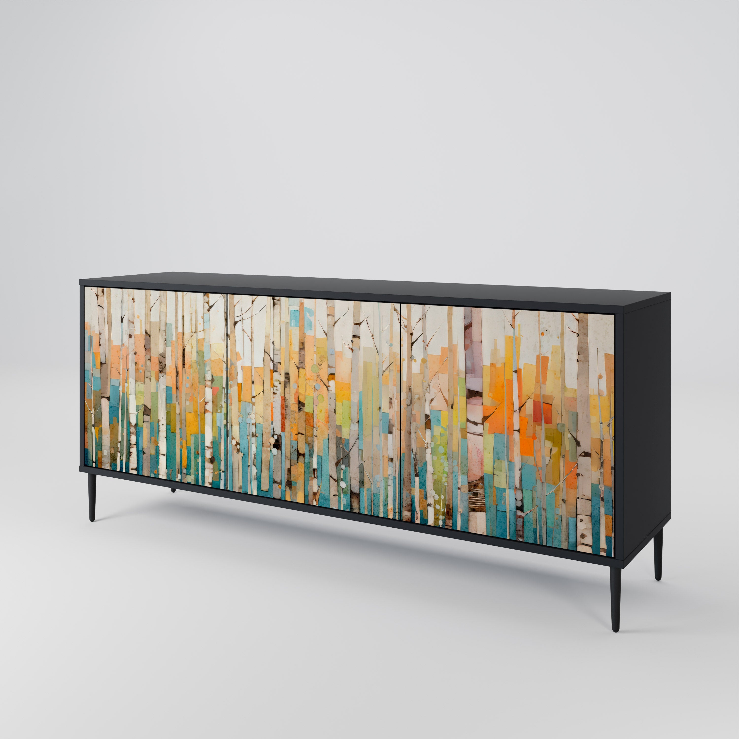 BIRCH KALEIDOSCOPE Sideboard mit 3 Türen in schwarzem Finish