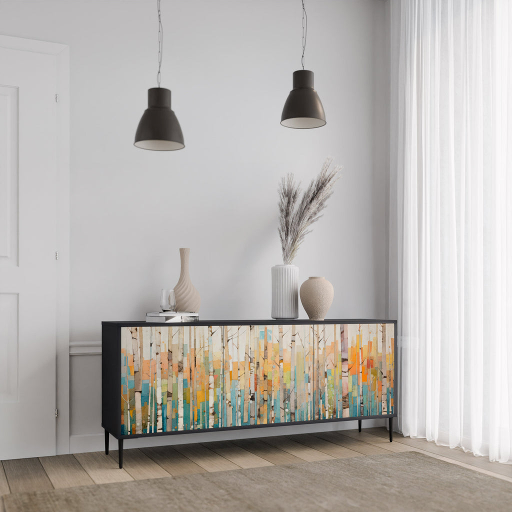 BIRCH KALEIDOSCOPE Sideboard mit 3 Türen in schwarzem Finish