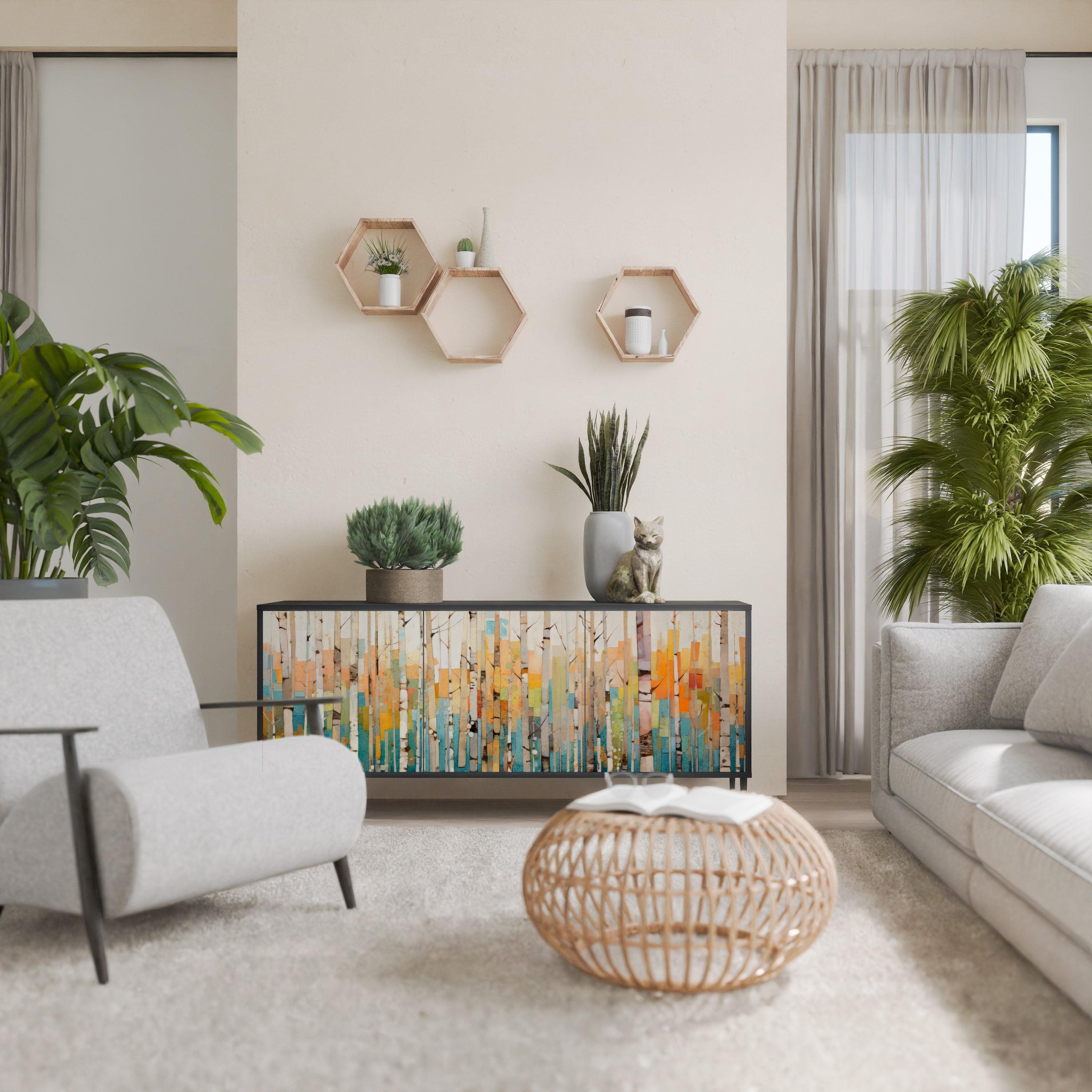 BIRCH KALEIDOSCOPE Sideboard mit 3 Türen in schwarzem Finish