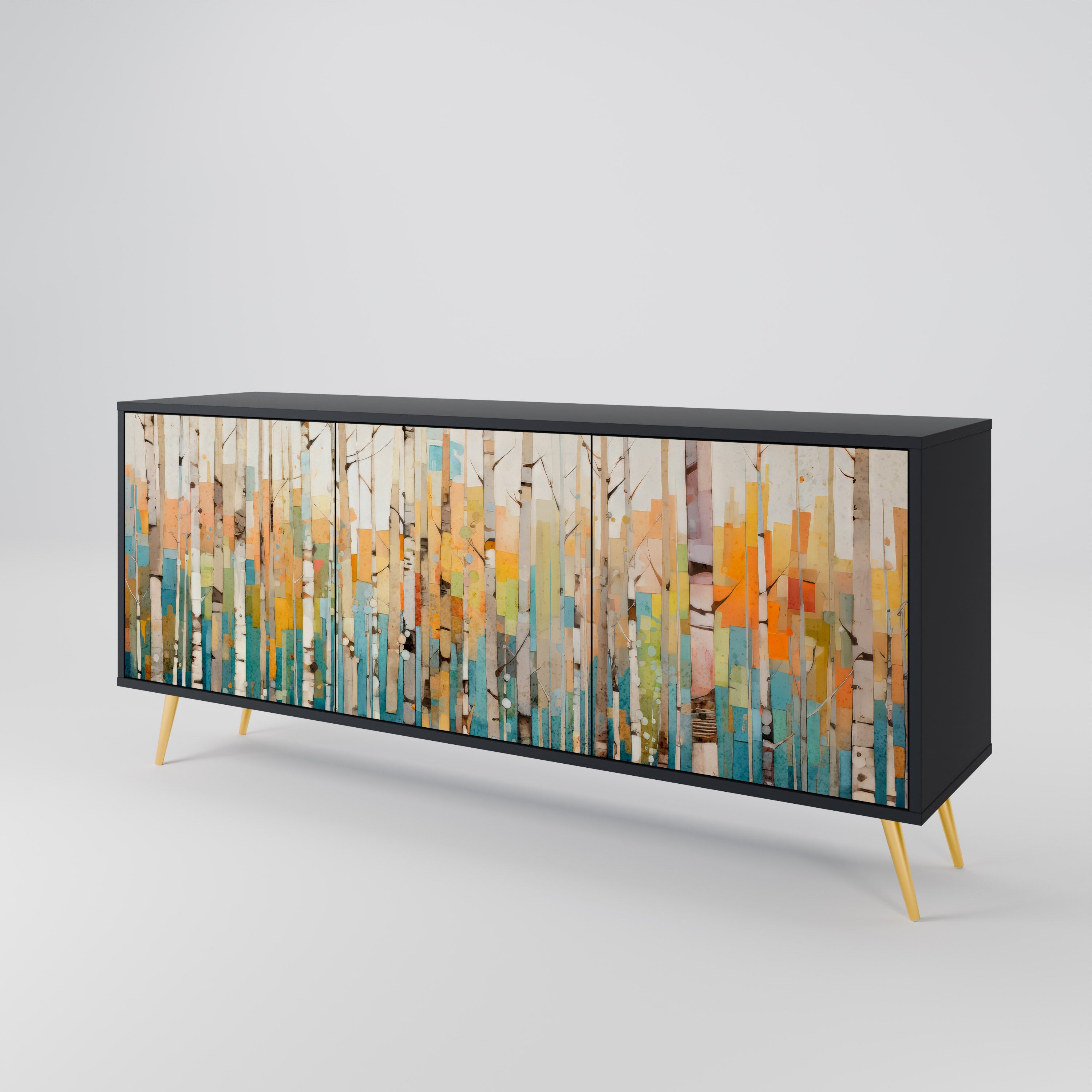 BIRCH KALEIDOSCOPE Sideboard mit 3 Türen in schwarzem Finish