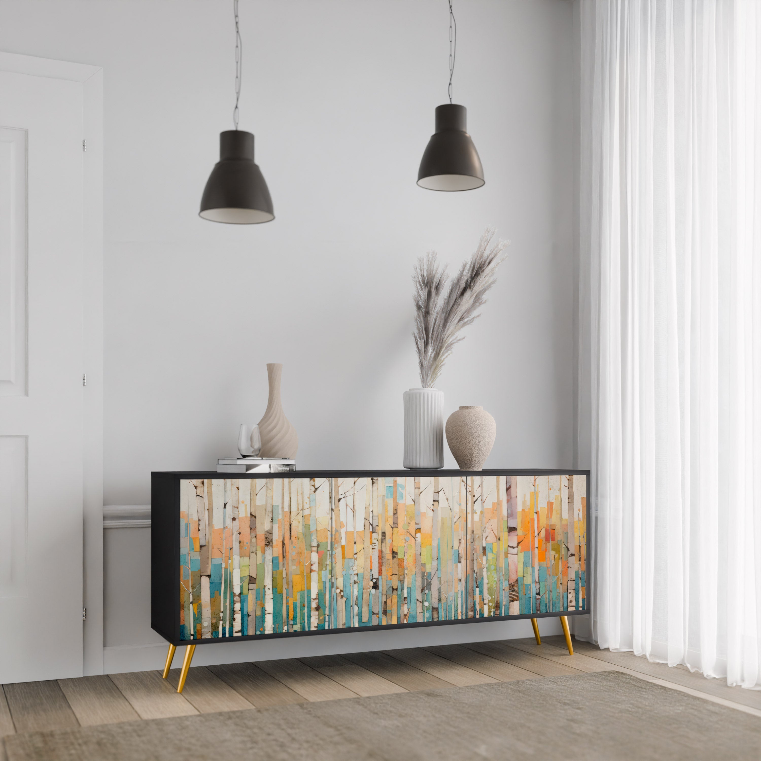 BIRCH KALEIDOSCOPE Sideboard mit 3 Türen in schwarzem Finish