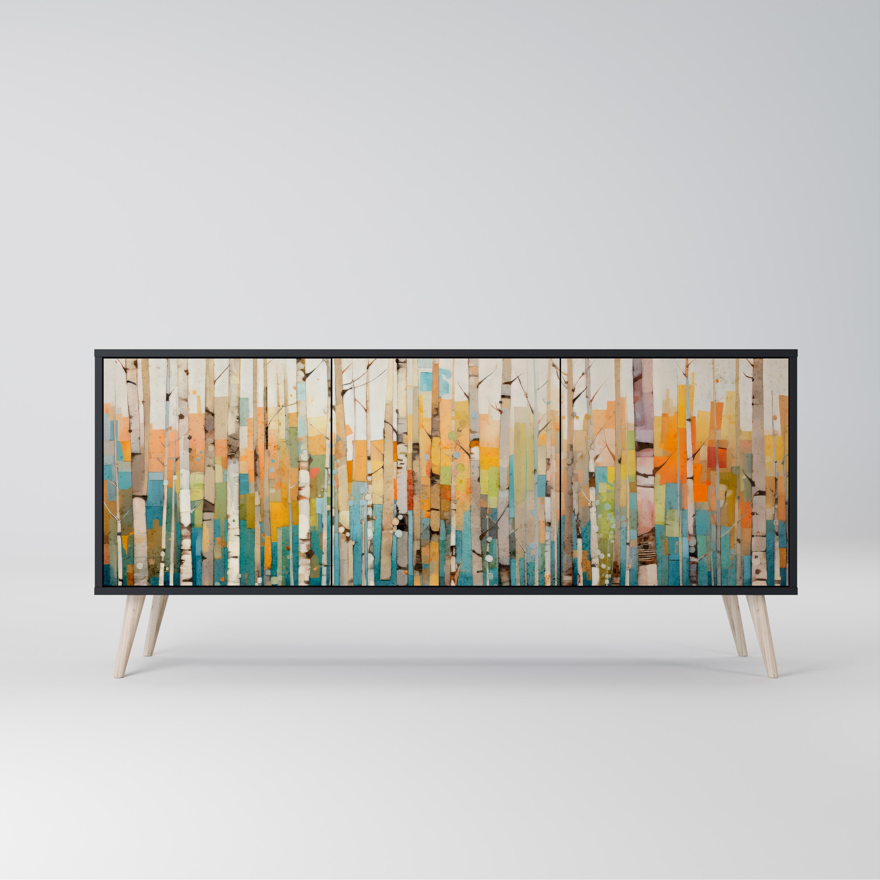 BIRCH KALEIDOSCOPE Sideboard mit 3 Türen in schwarzem Finish