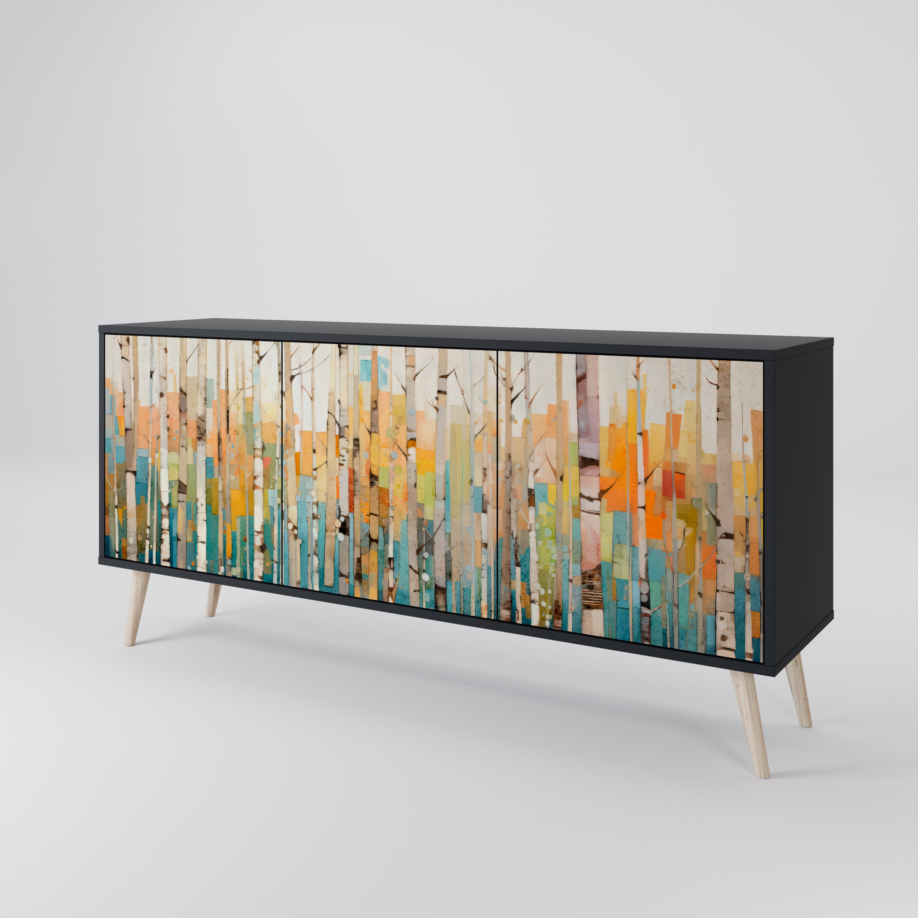 BIRCH KALEIDOSCOPE Sideboard mit 3 Türen in schwarzem Finish