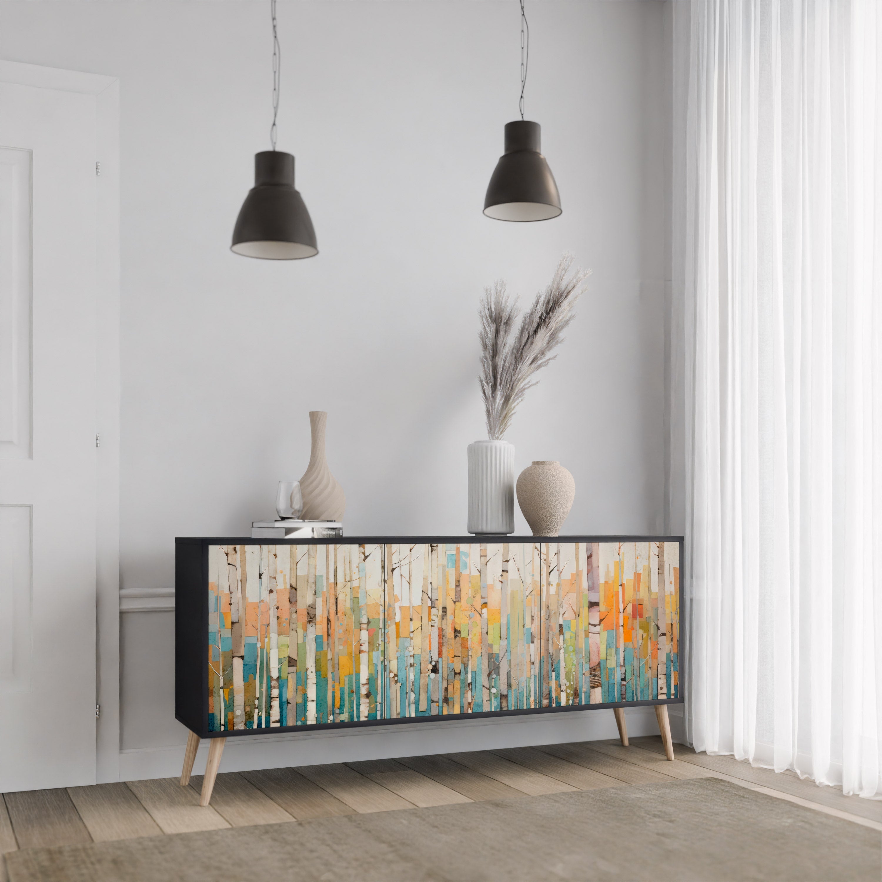 BIRCH KALEIDOSCOPE Sideboard mit 3 Türen in schwarzem Finish