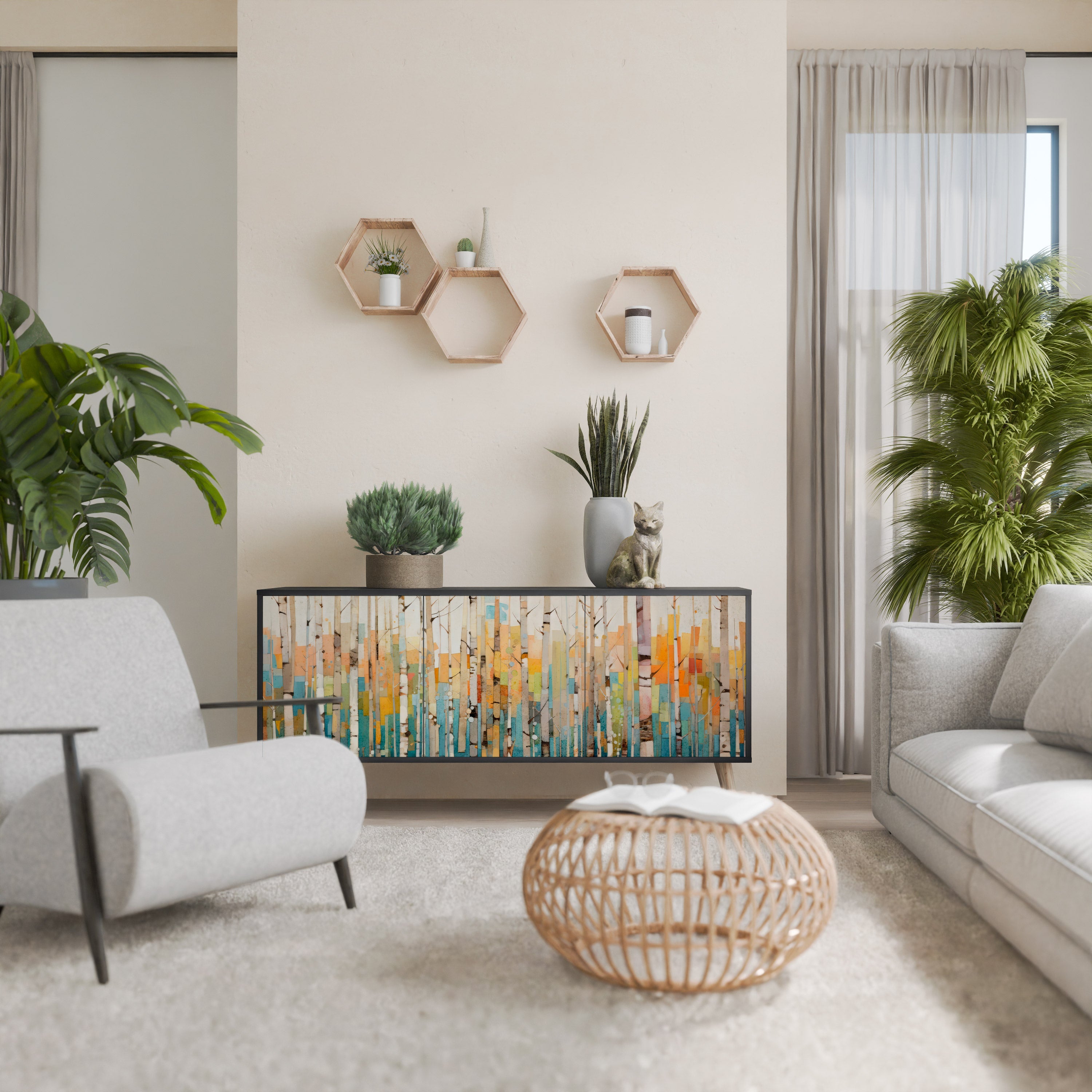 BIRCH KALEIDOSCOPE Sideboard mit 3 Türen in schwarzem Finish