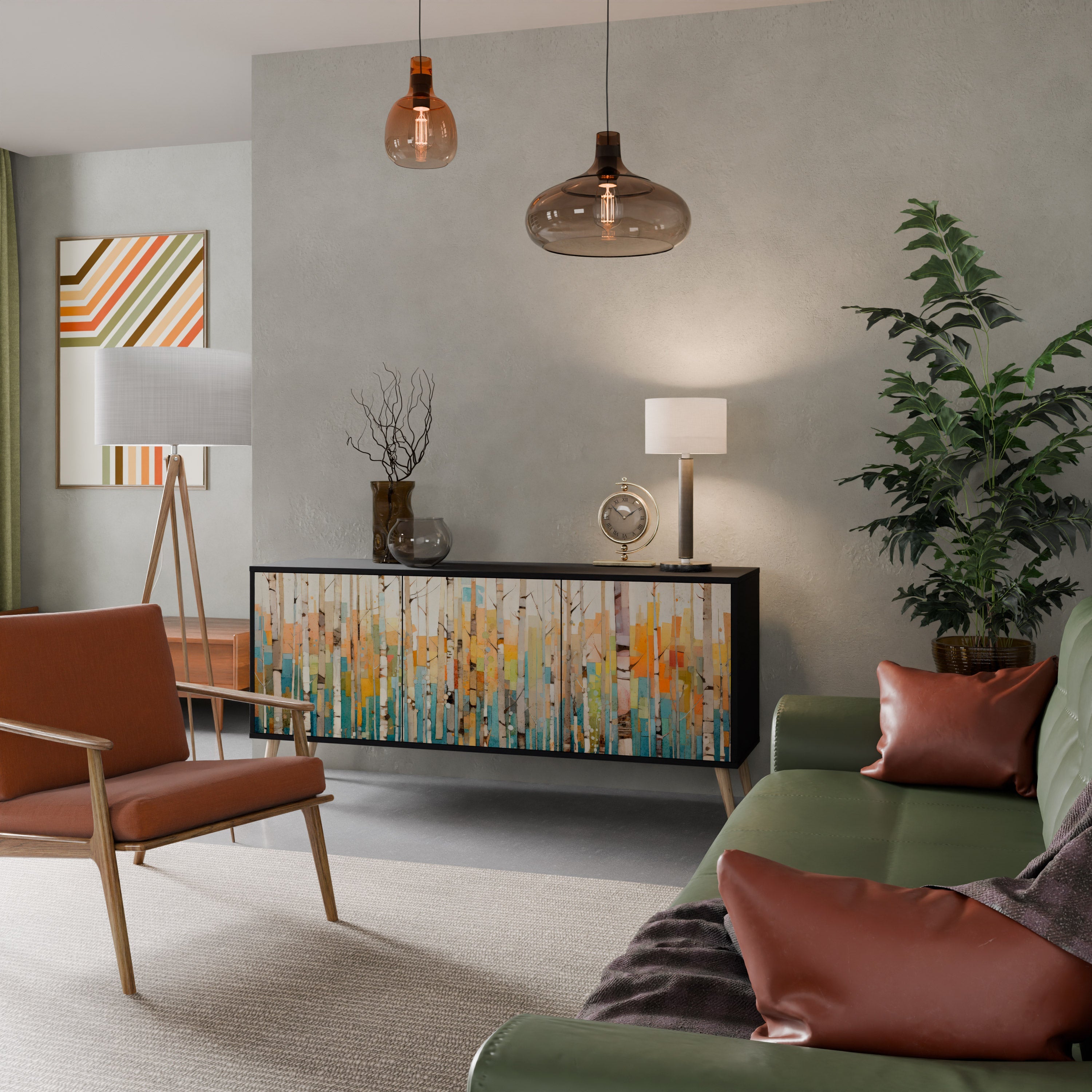 BIRCH KALEIDOSCOPE Sideboard mit 3 Türen in schwarzem Finish