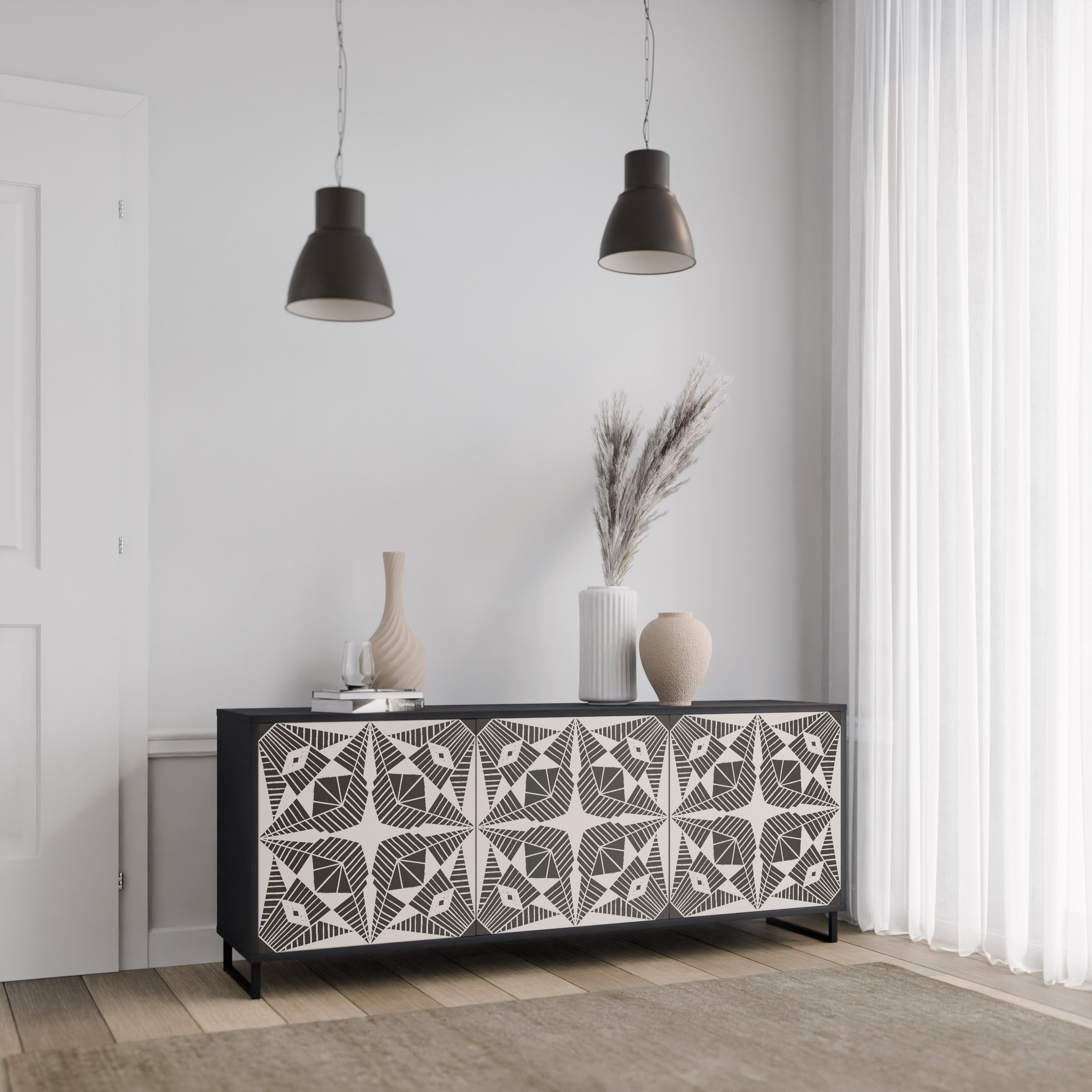 MONOCHROME NEXUS 3-türiges Sideboard in schwarzem Finish