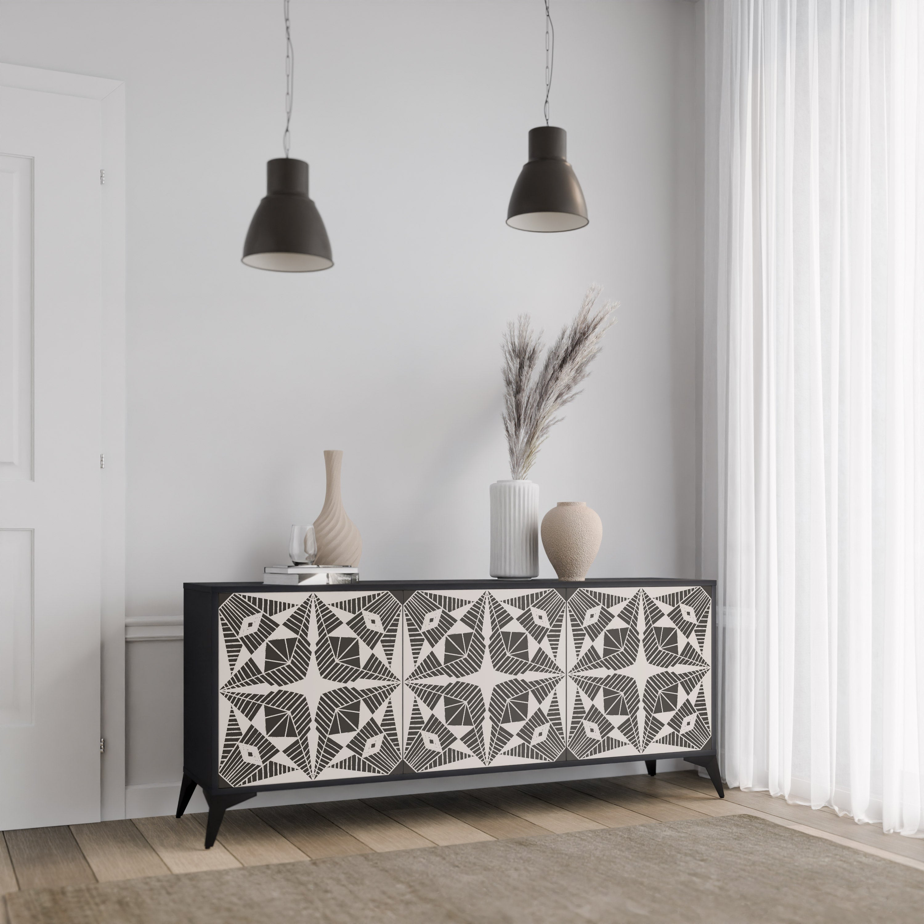 MONOCHROME NEXUS 3-türiges Sideboard in schwarzem Finish