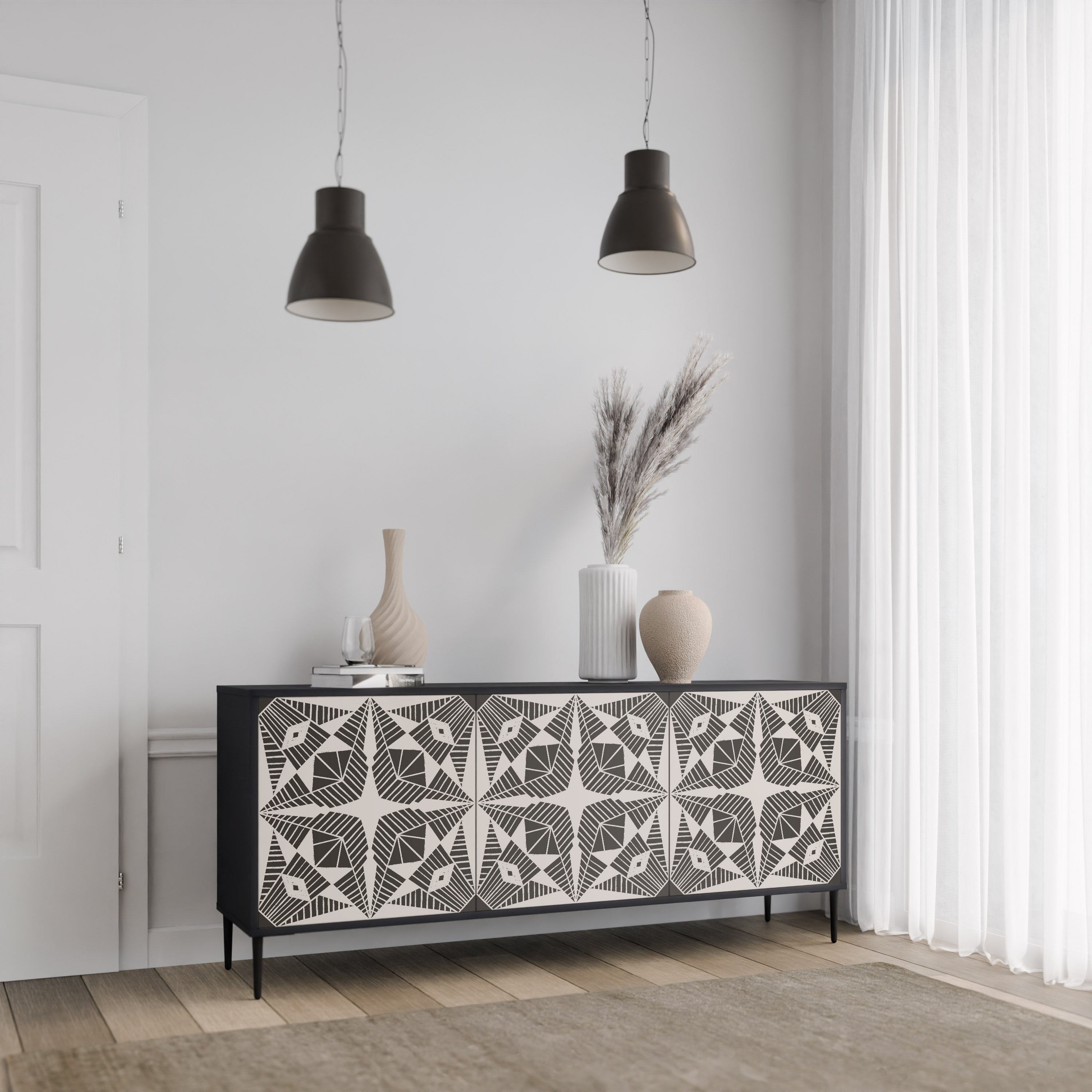 MONOCHROME NEXUS 3-türiges Sideboard in schwarzem Finish