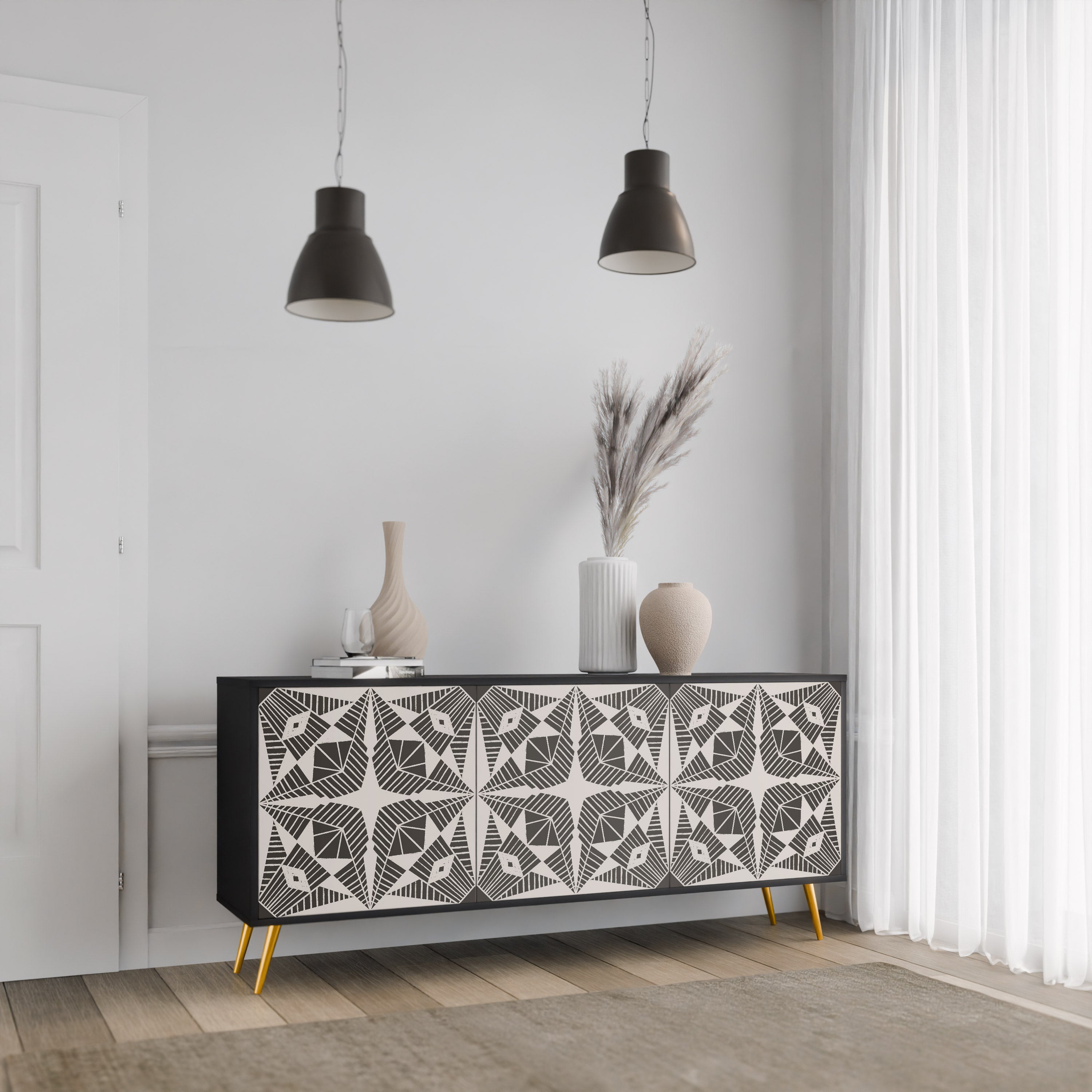 MONOCHROME NEXUS 3-türiges Sideboard in schwarzem Finish