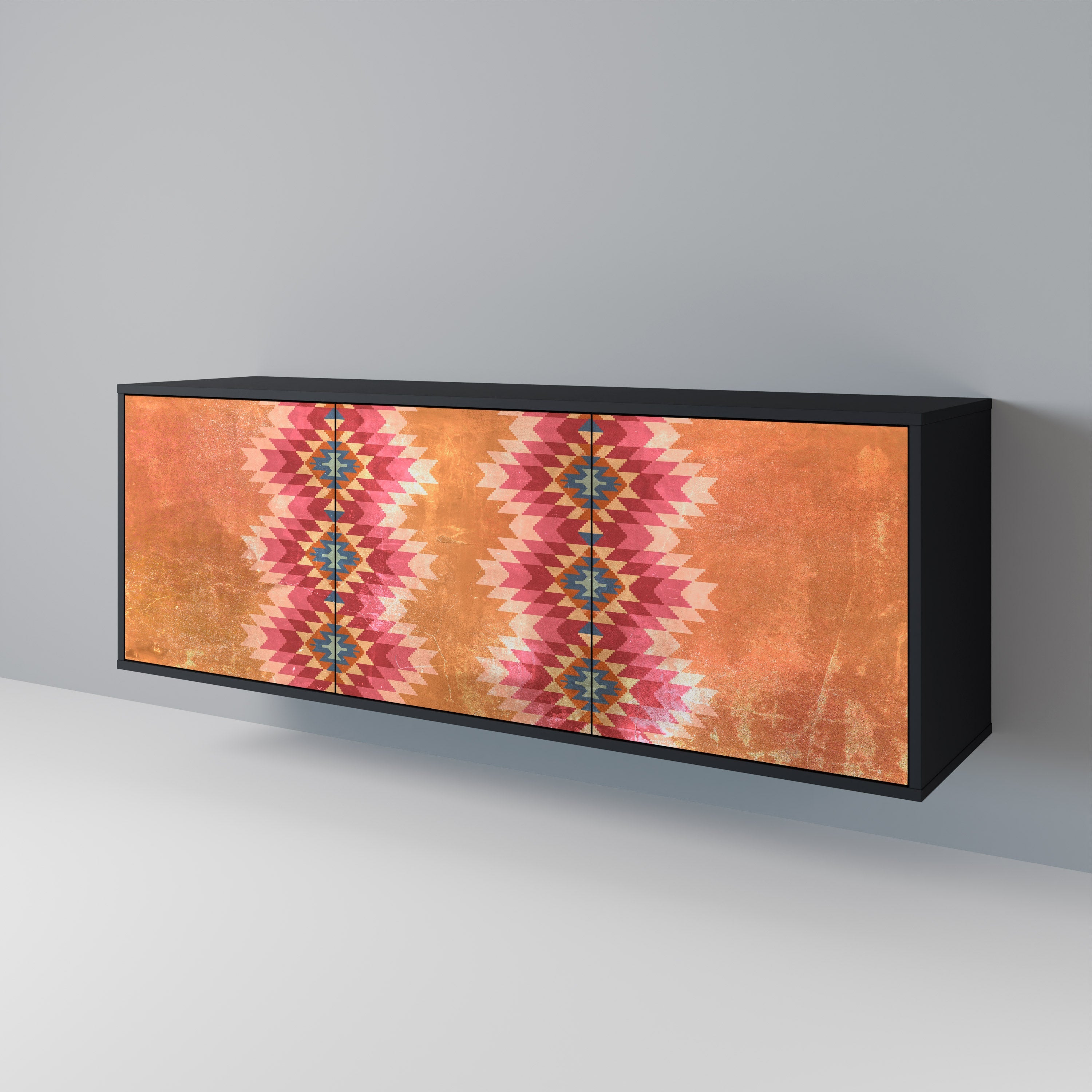 INDIAN FOLK 3-türiges Sideboard in Schwarz