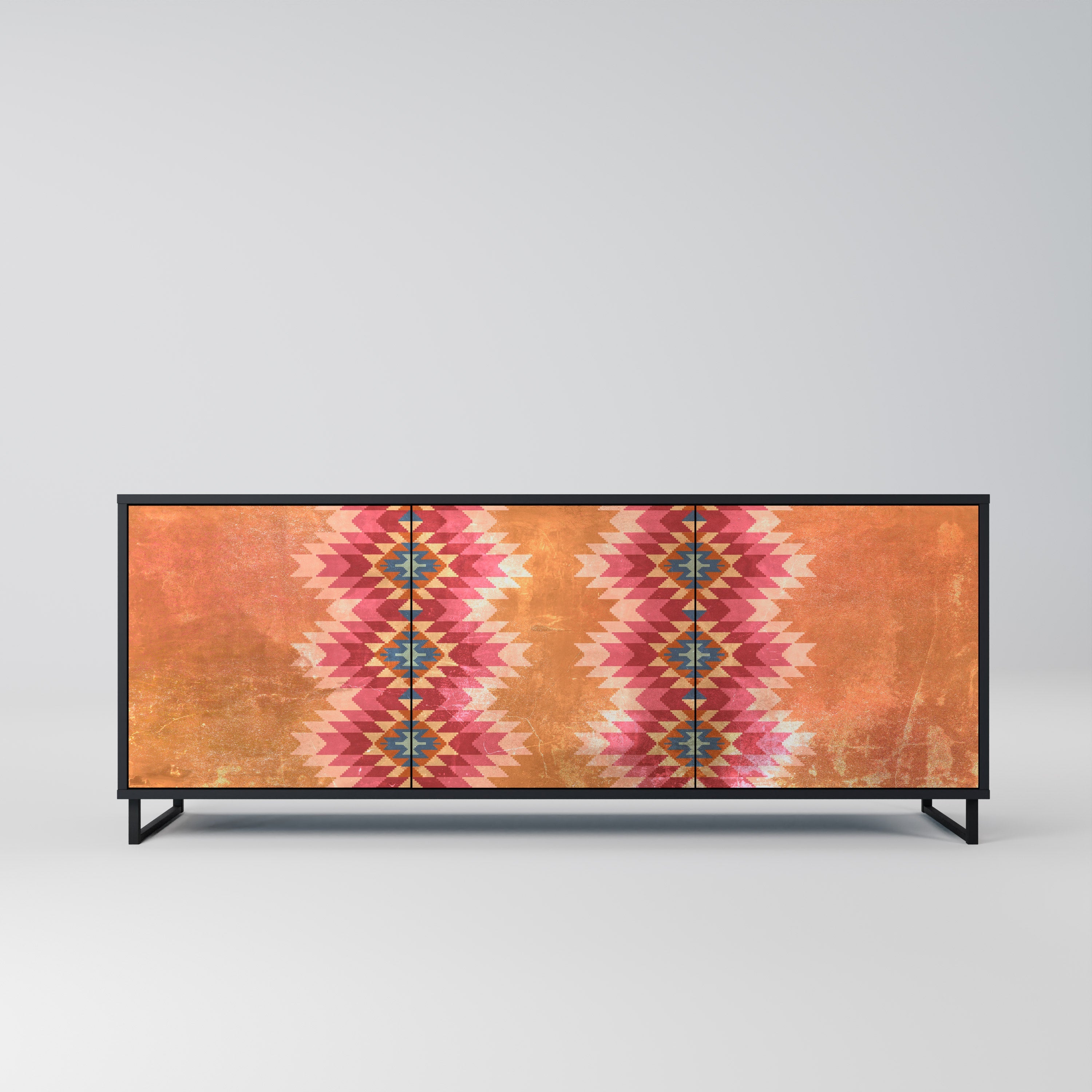 INDIAN FOLK 3-türiges Sideboard in Schwarz