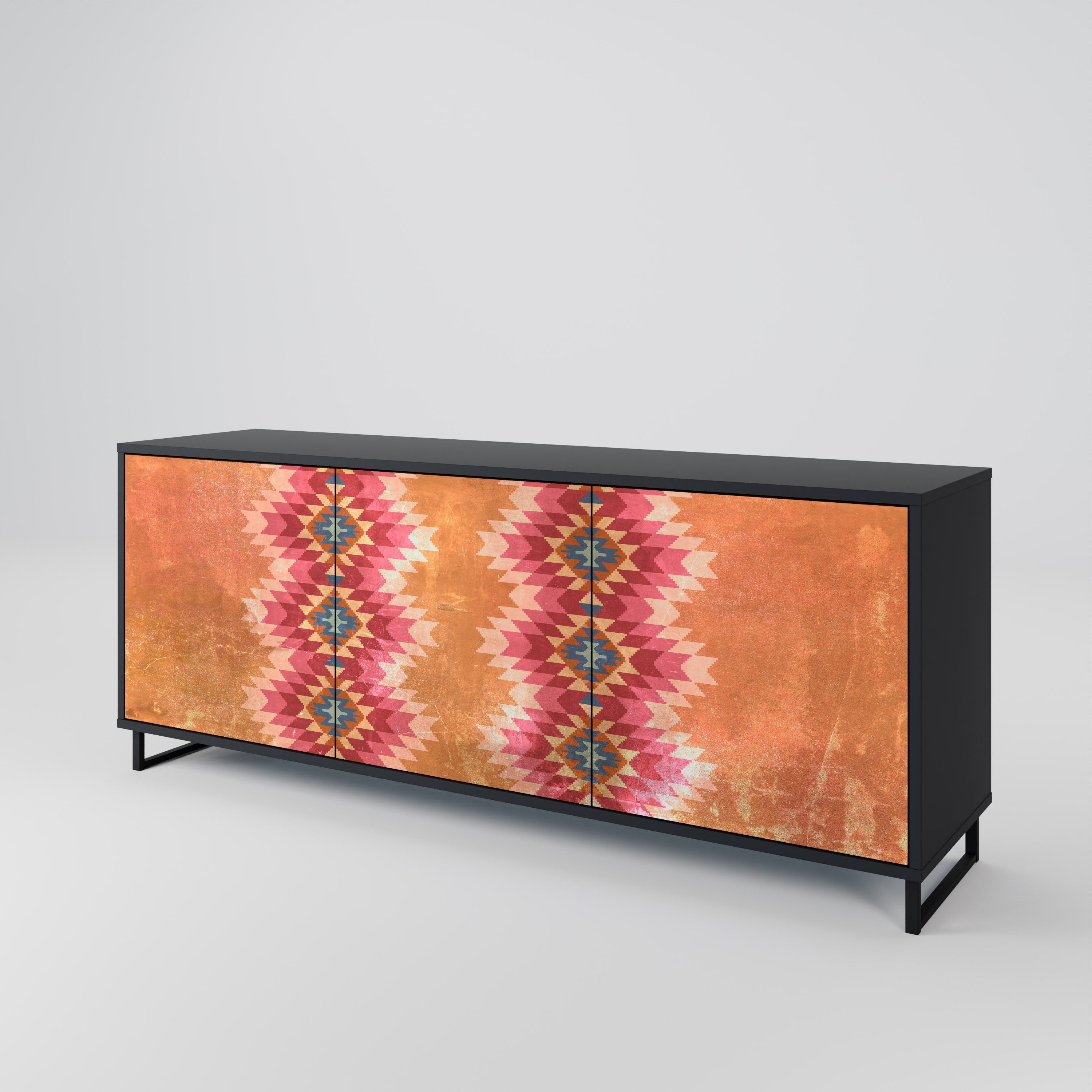 INDIAN FOLK 3-türiges Sideboard in Schwarz