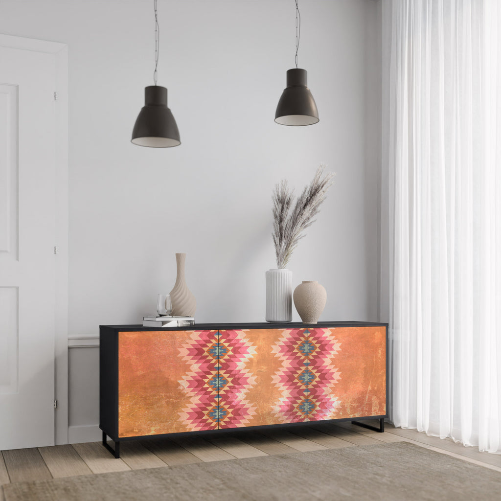 INDIAN FOLK 3-türiges Sideboard in Schwarz