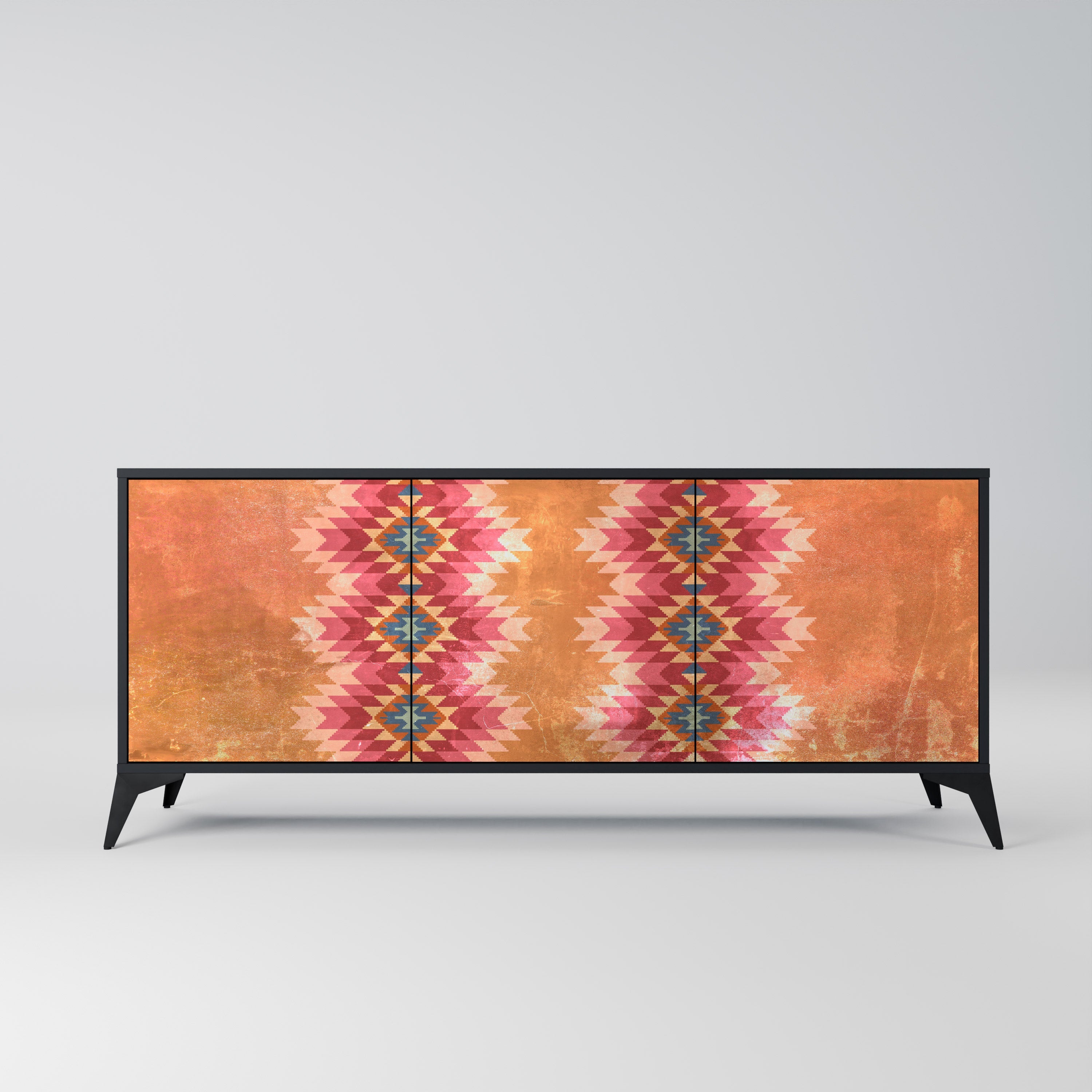 INDIAN FOLK 3-türiges Sideboard in Schwarz
