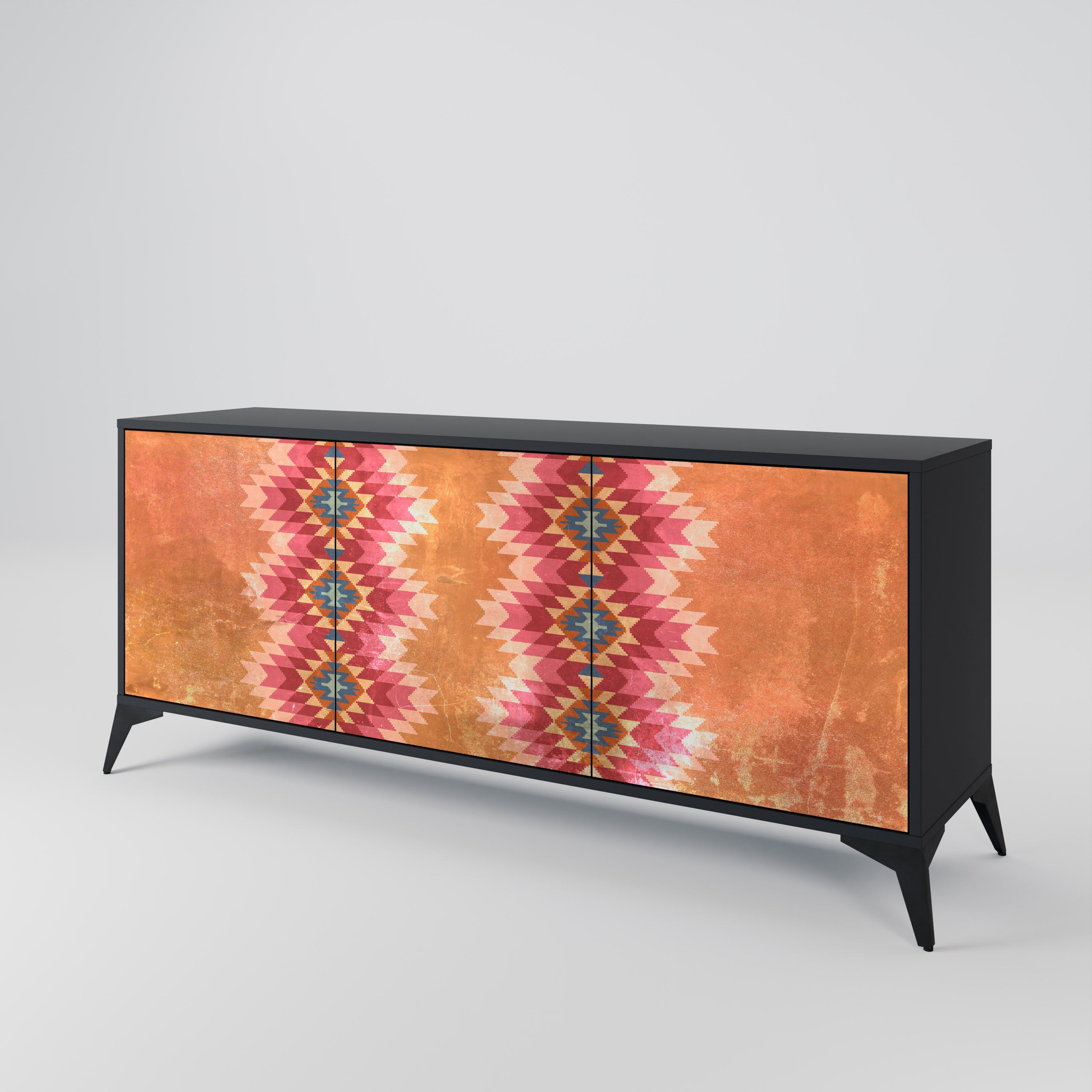 INDIAN FOLK 3-türiges Sideboard in Schwarz