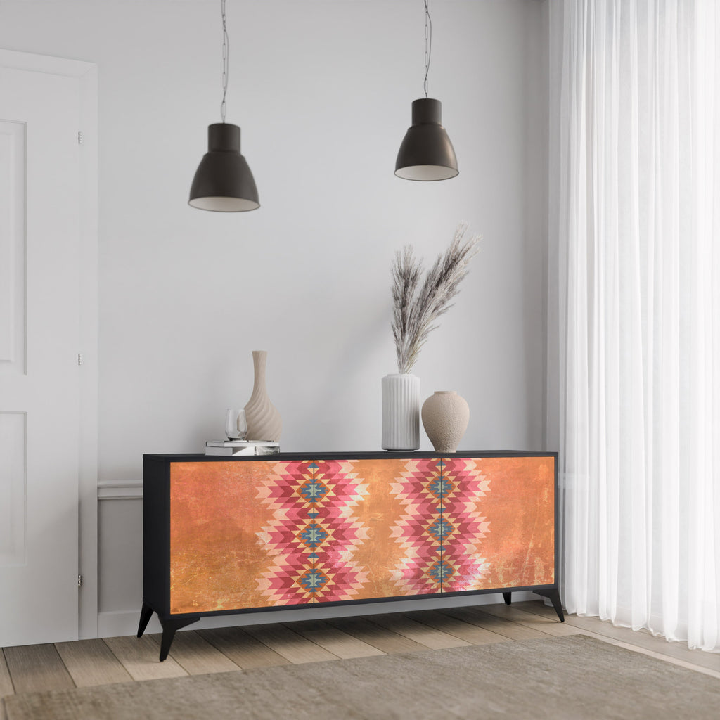 INDIAN FOLK 3-türiges Sideboard in Schwarz