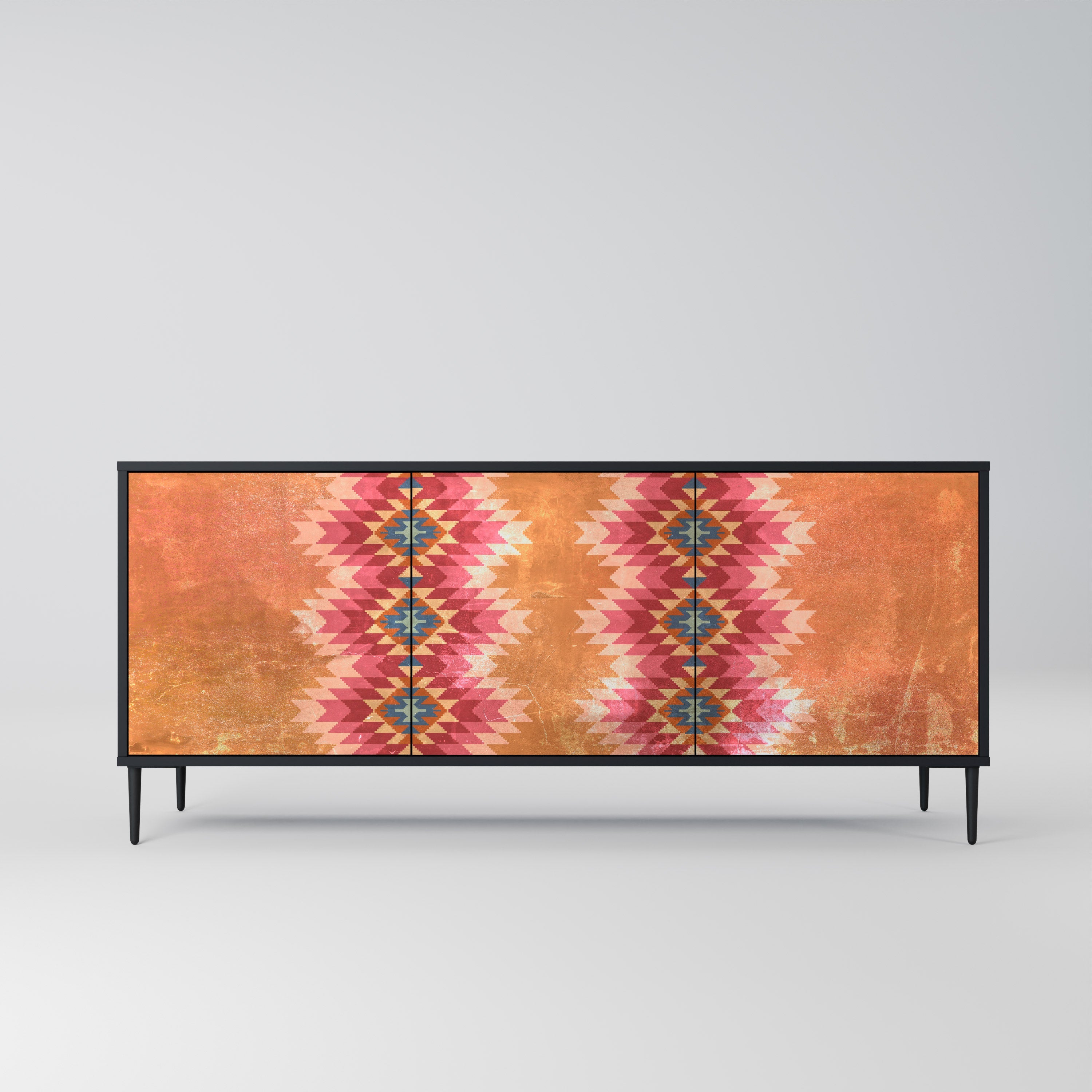 INDIAN FOLK 3-türiges Sideboard in Schwarz