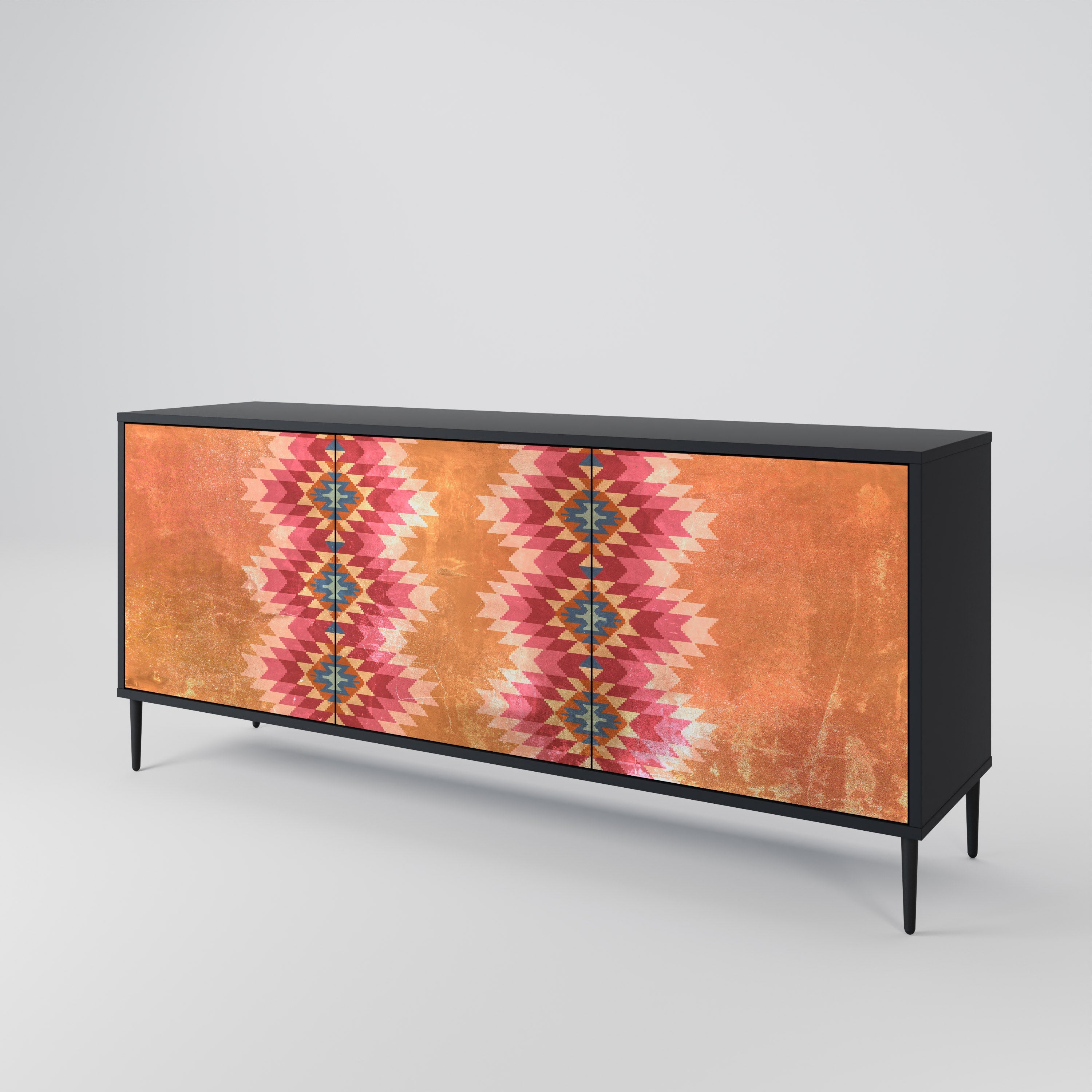 INDIAN FOLK 3-türiges Sideboard in Schwarz