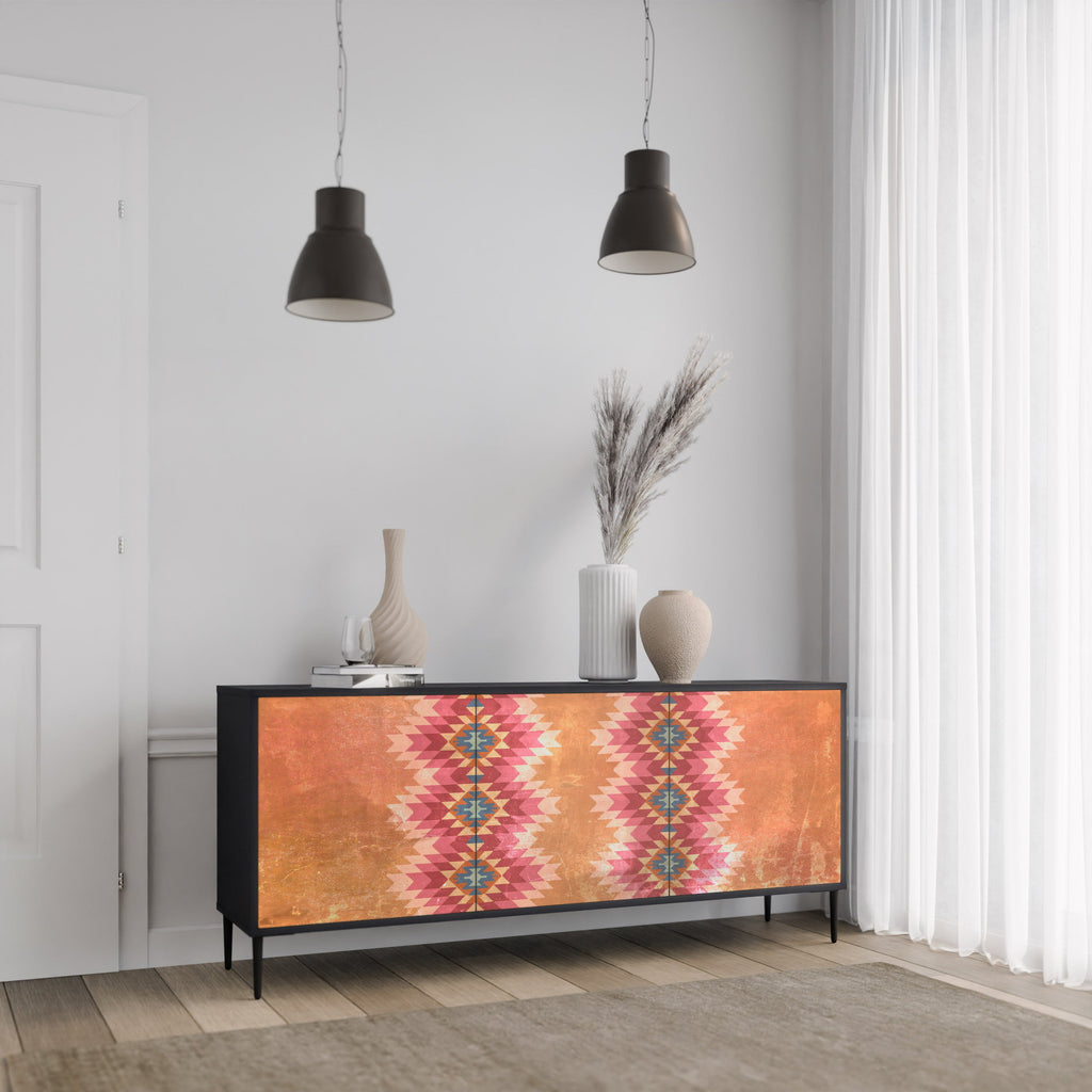 INDIAN FOLK 3-türiges Sideboard in Schwarz