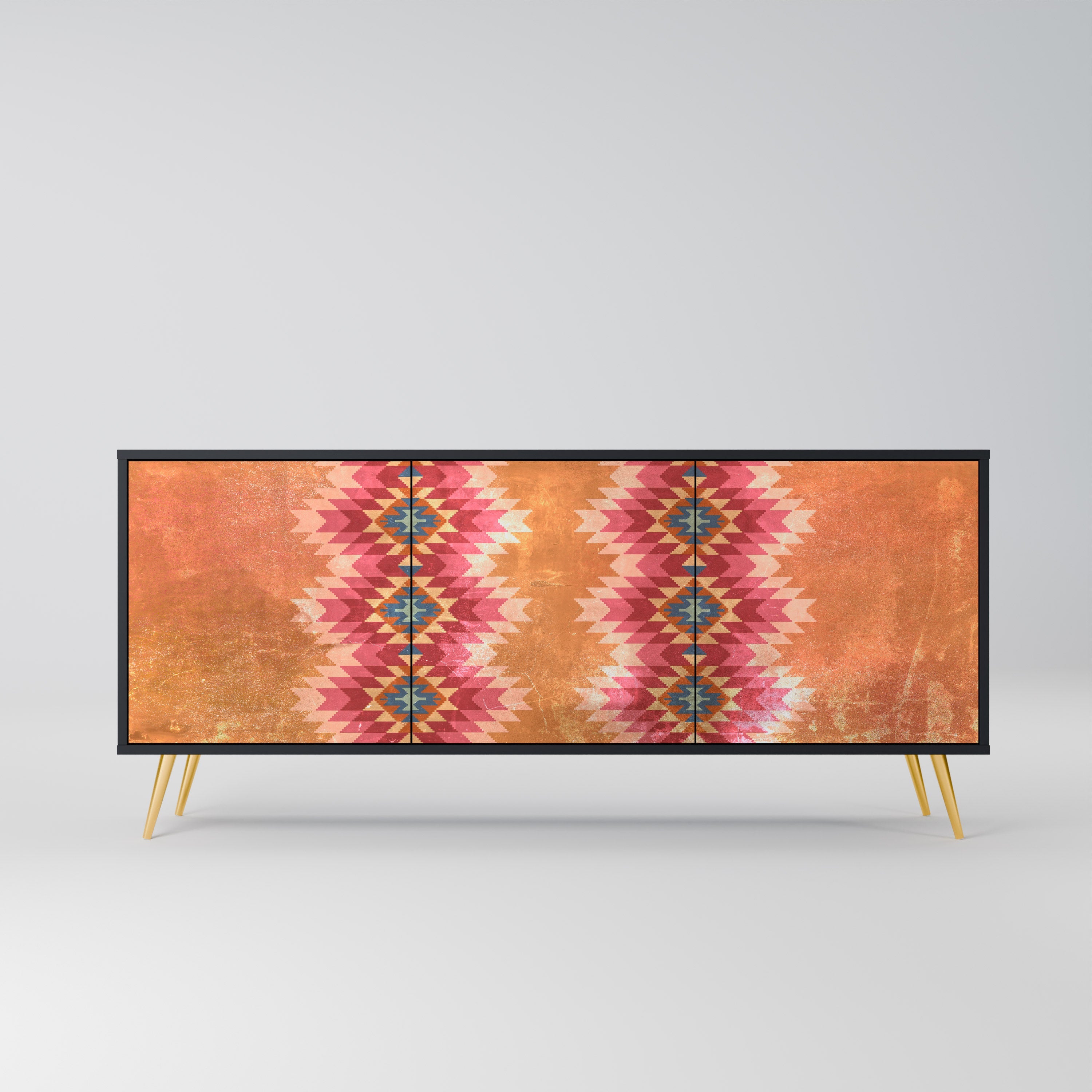 INDIAN FOLK 3-türiges Sideboard in Schwarz