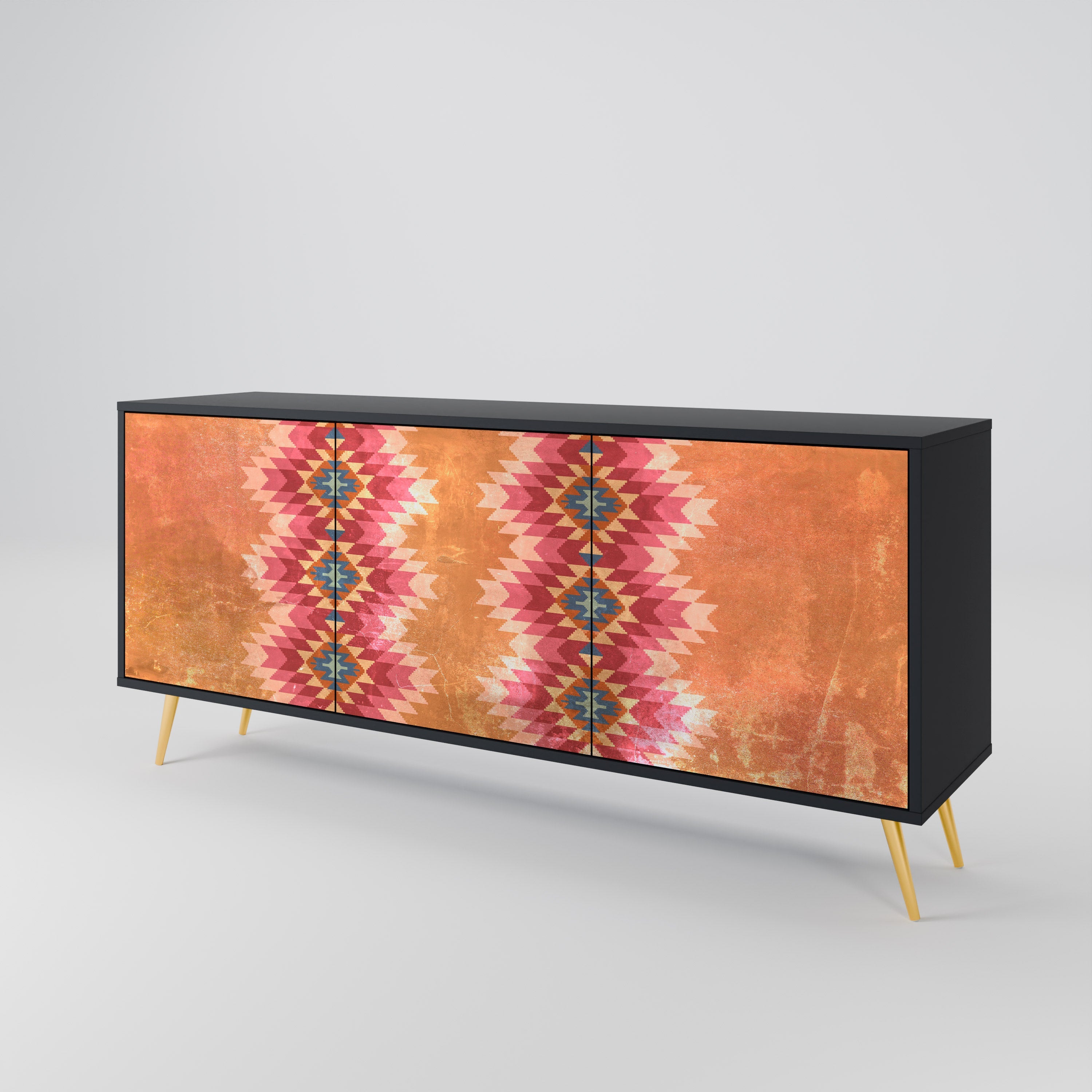 INDIAN FOLK 3-türiges Sideboard in Schwarz