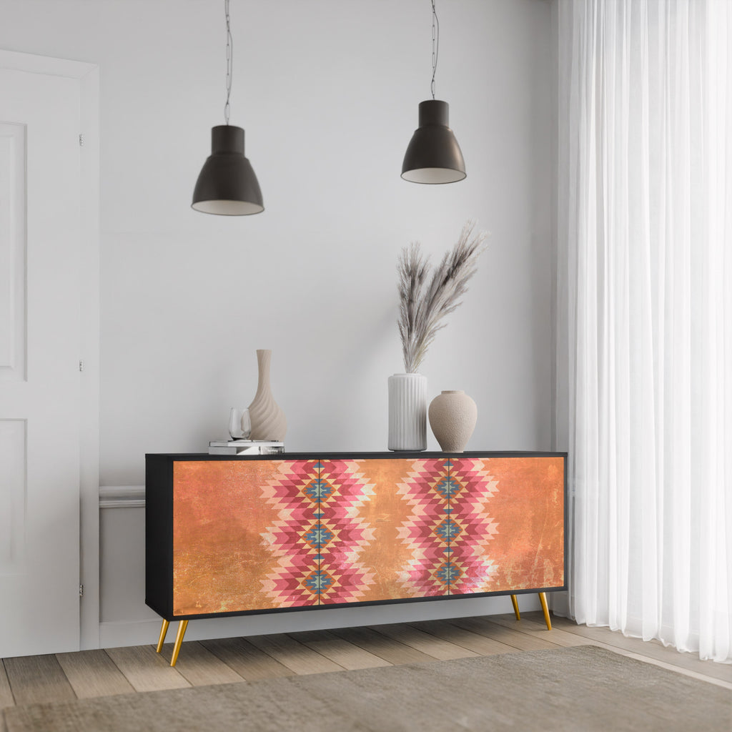 INDIAN FOLK 3-türiges Sideboard in Schwarz