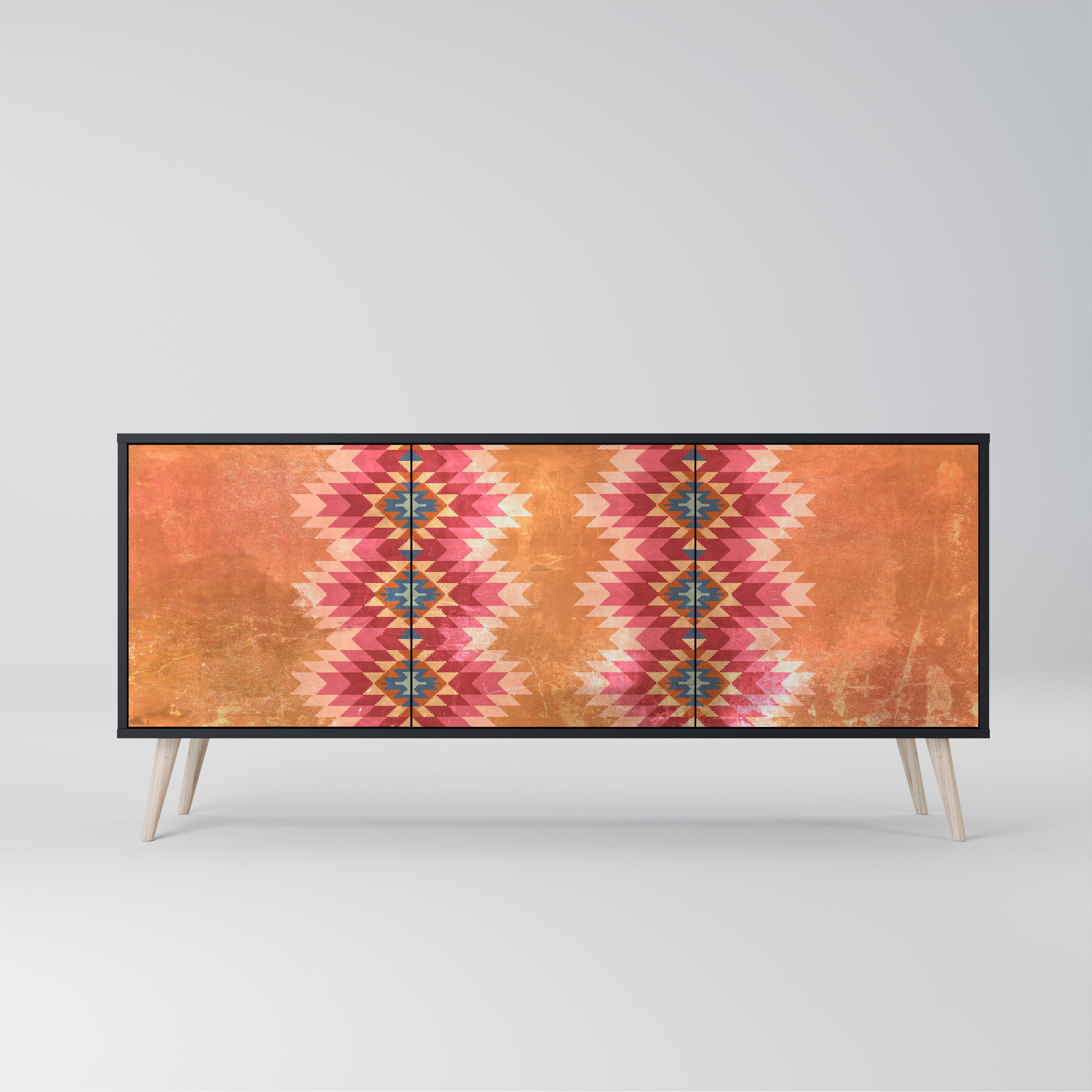 INDIAN FOLK 3-türiges Sideboard in Schwarz
