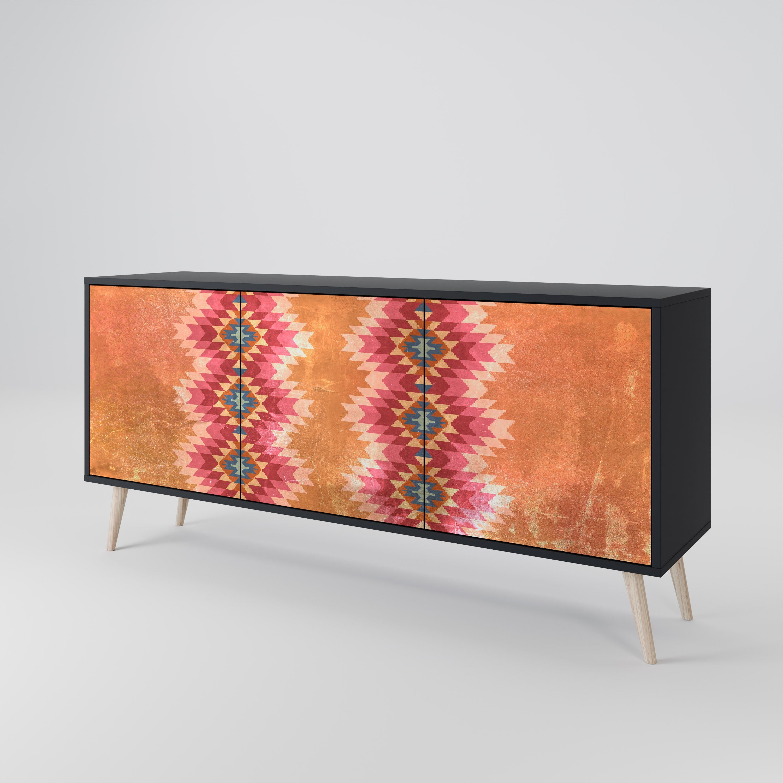 INDIAN FOLK 3-türiges Sideboard in Schwarz