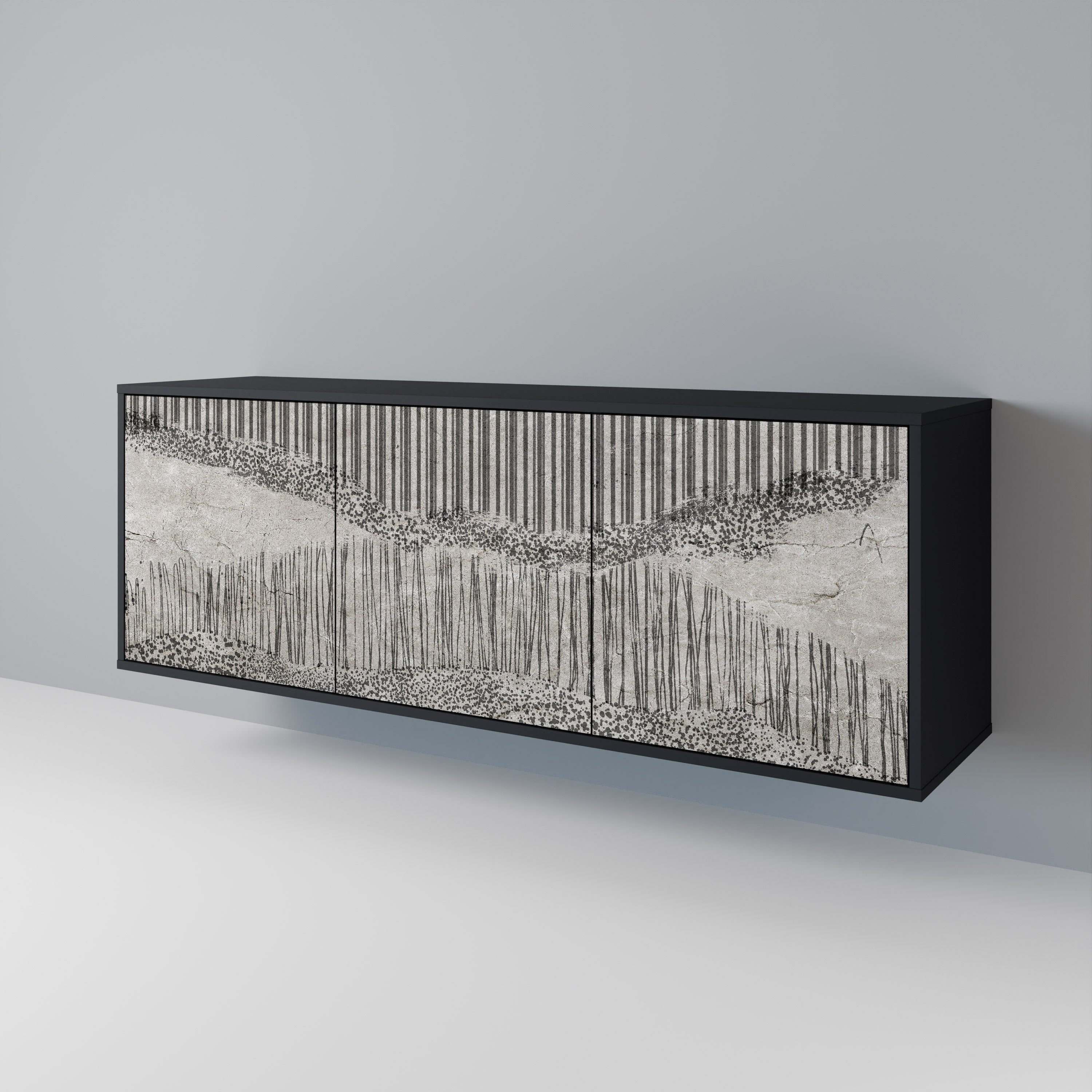 GRAIN LINES 3-türiges Sideboard in Schwarz