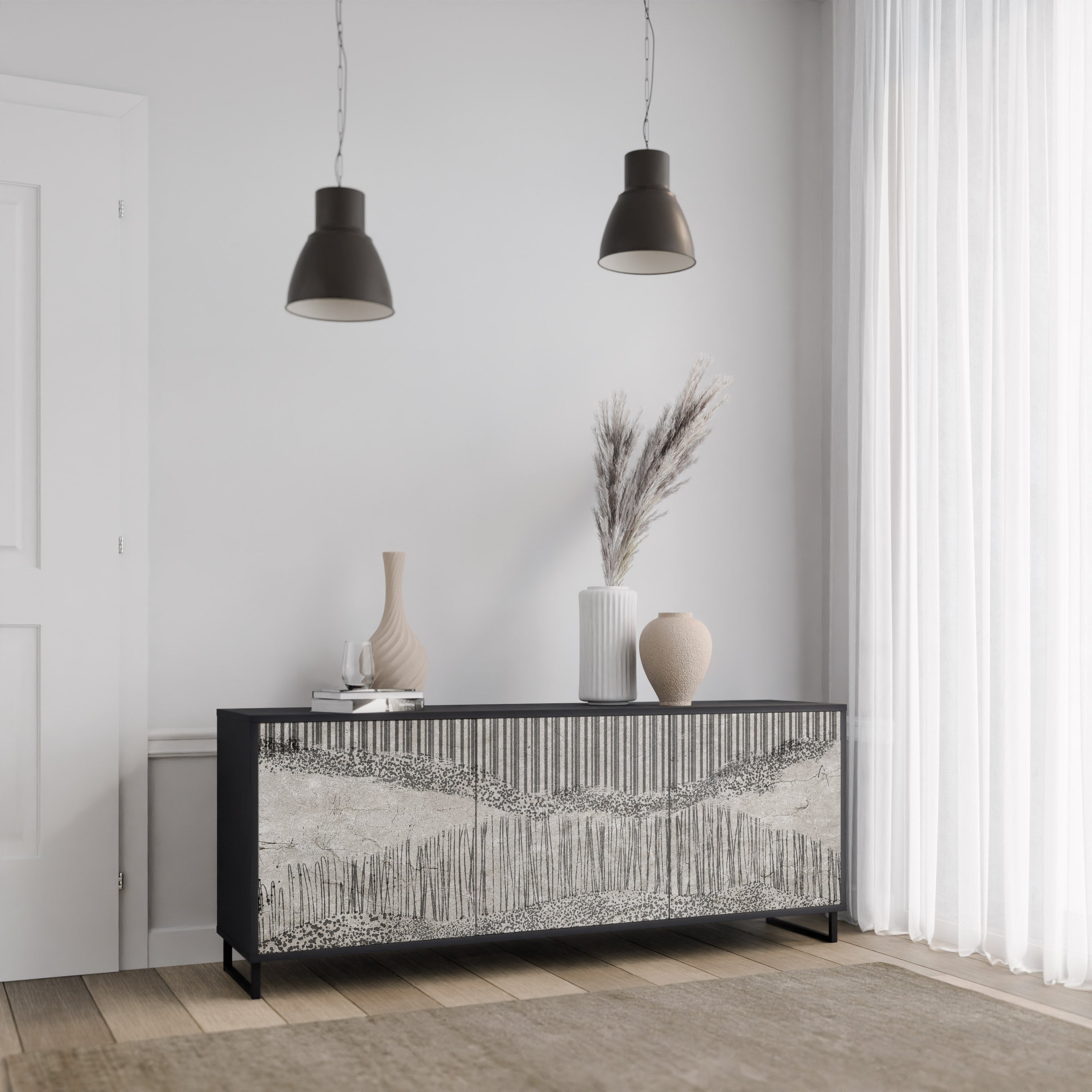 GRAIN LINES 3-türiges Sideboard in Schwarz