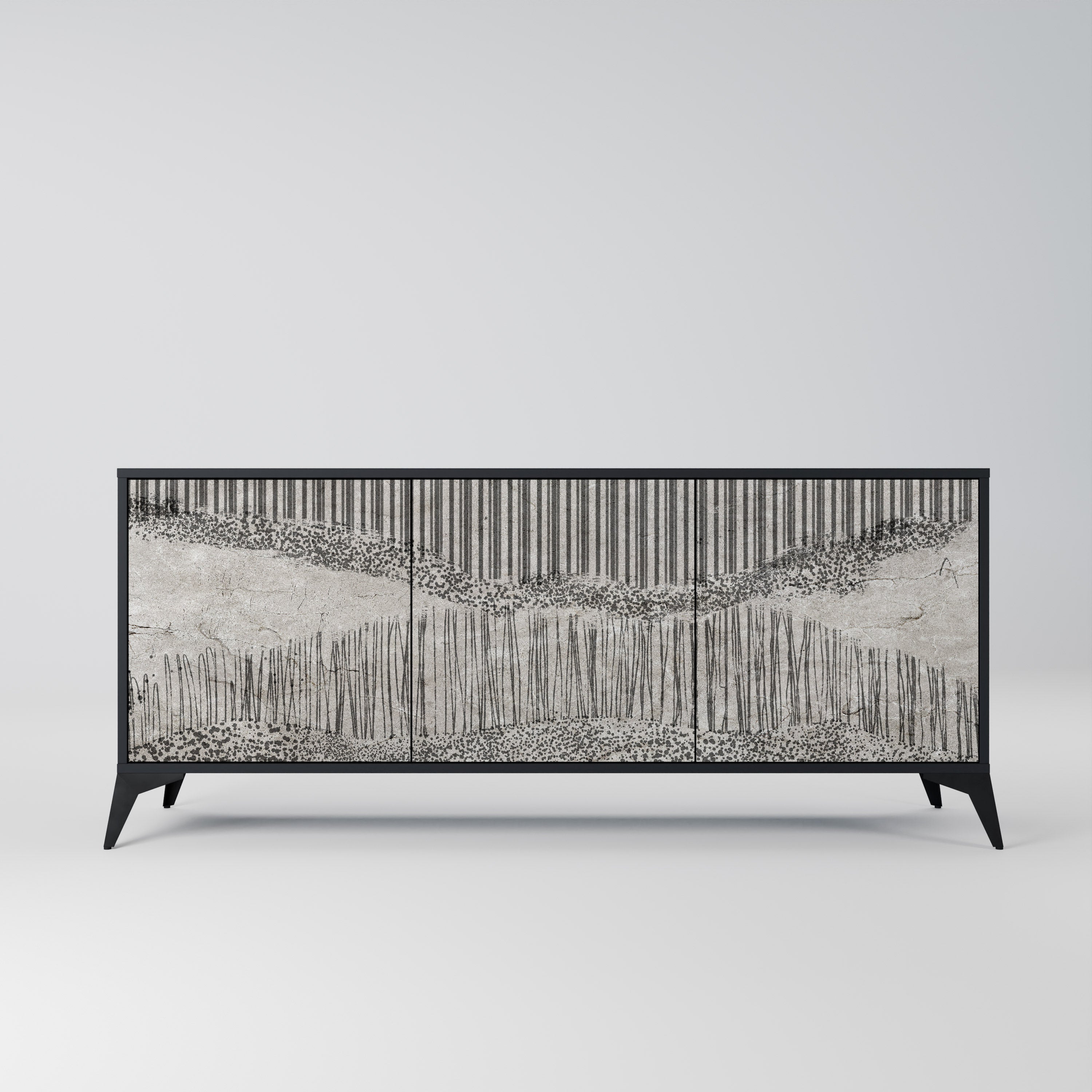 GRAIN LINES 3-türiges Sideboard in Schwarz