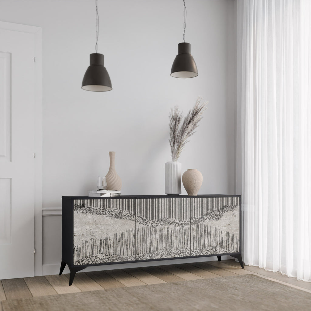 GRAIN LINES 3-türiges Sideboard in Schwarz