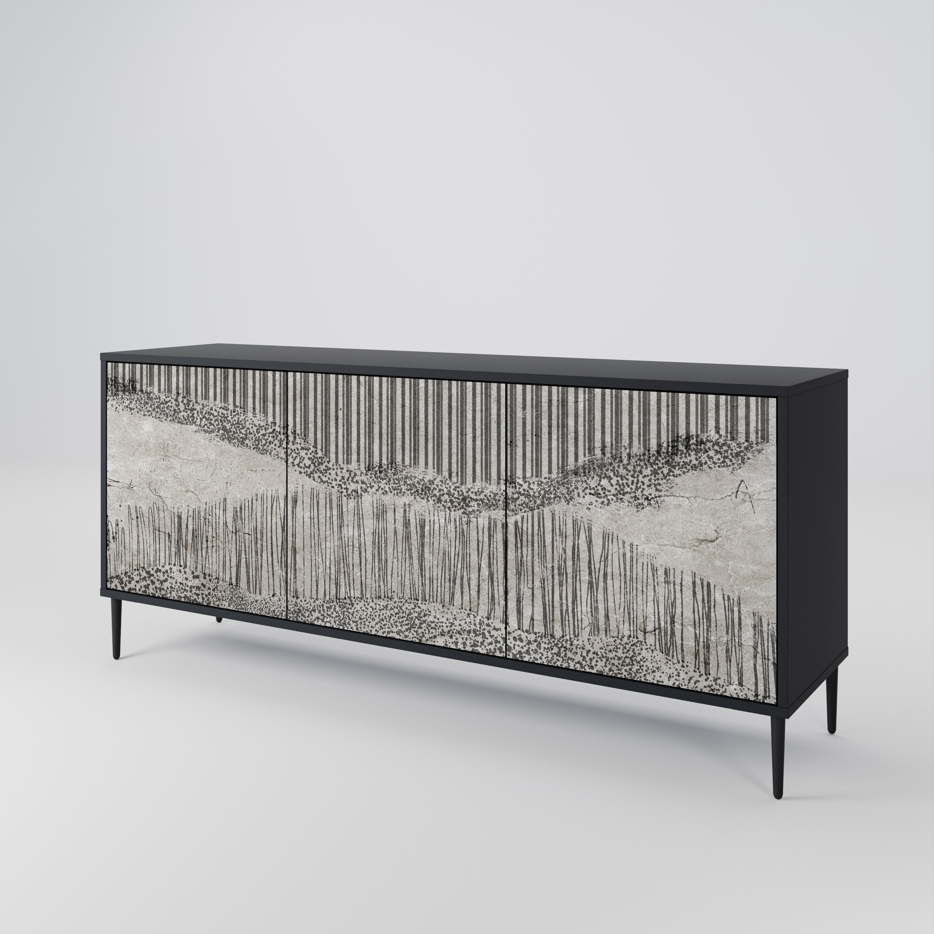 GRAIN LINES 3-türiges Sideboard in Schwarz