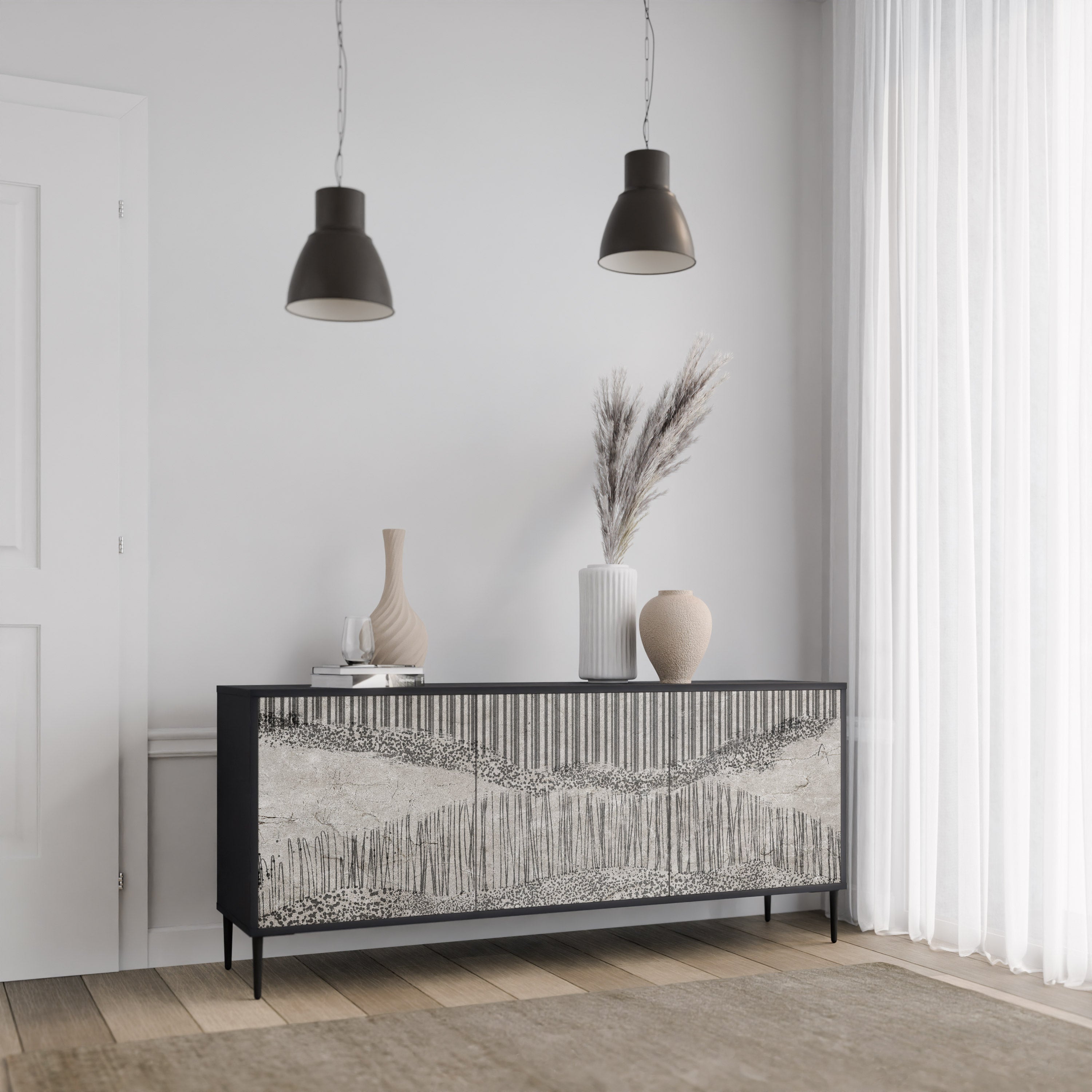 GRAIN LINES 3-türiges Sideboard in Schwarz