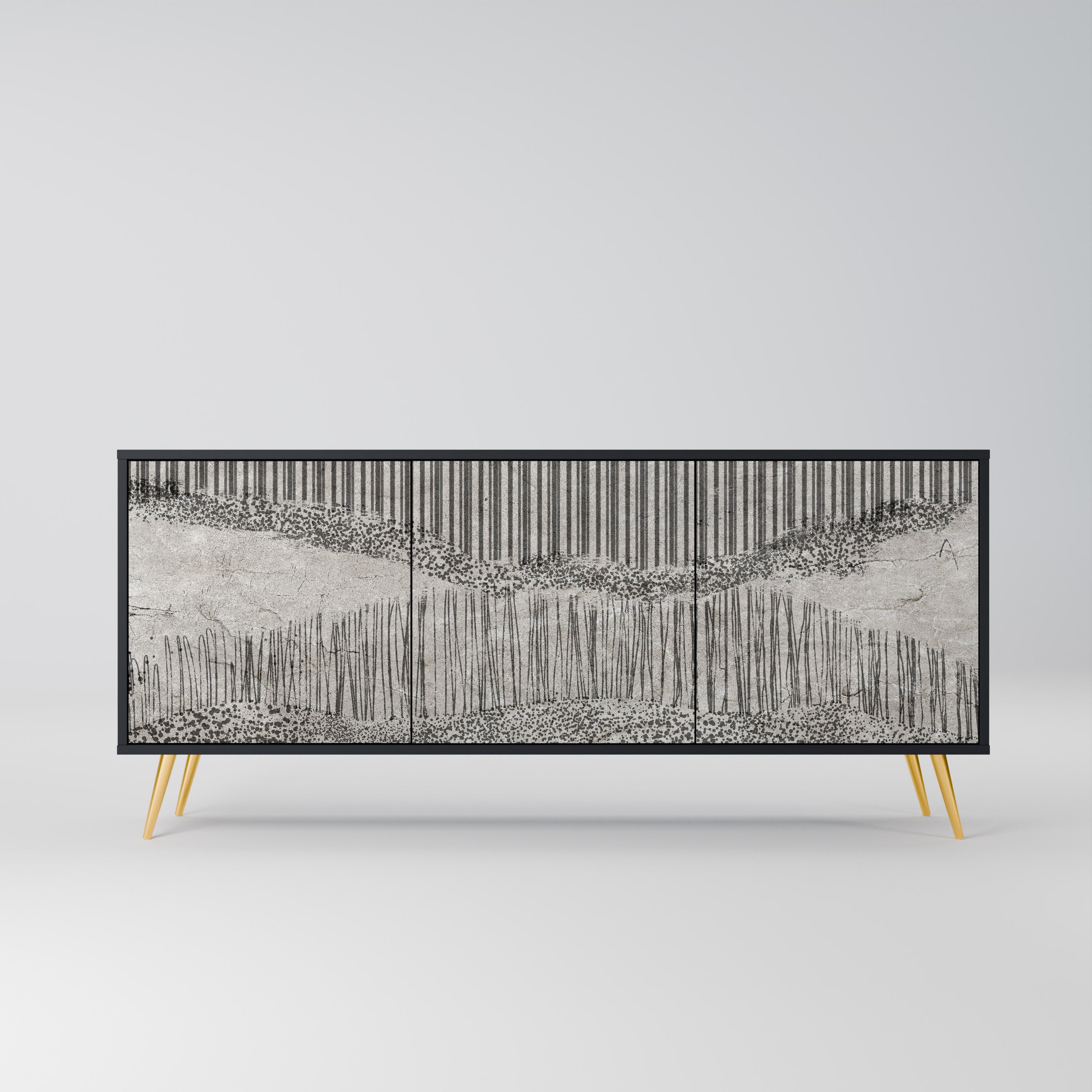 GRAIN LINES 3-türiges Sideboard in Schwarz