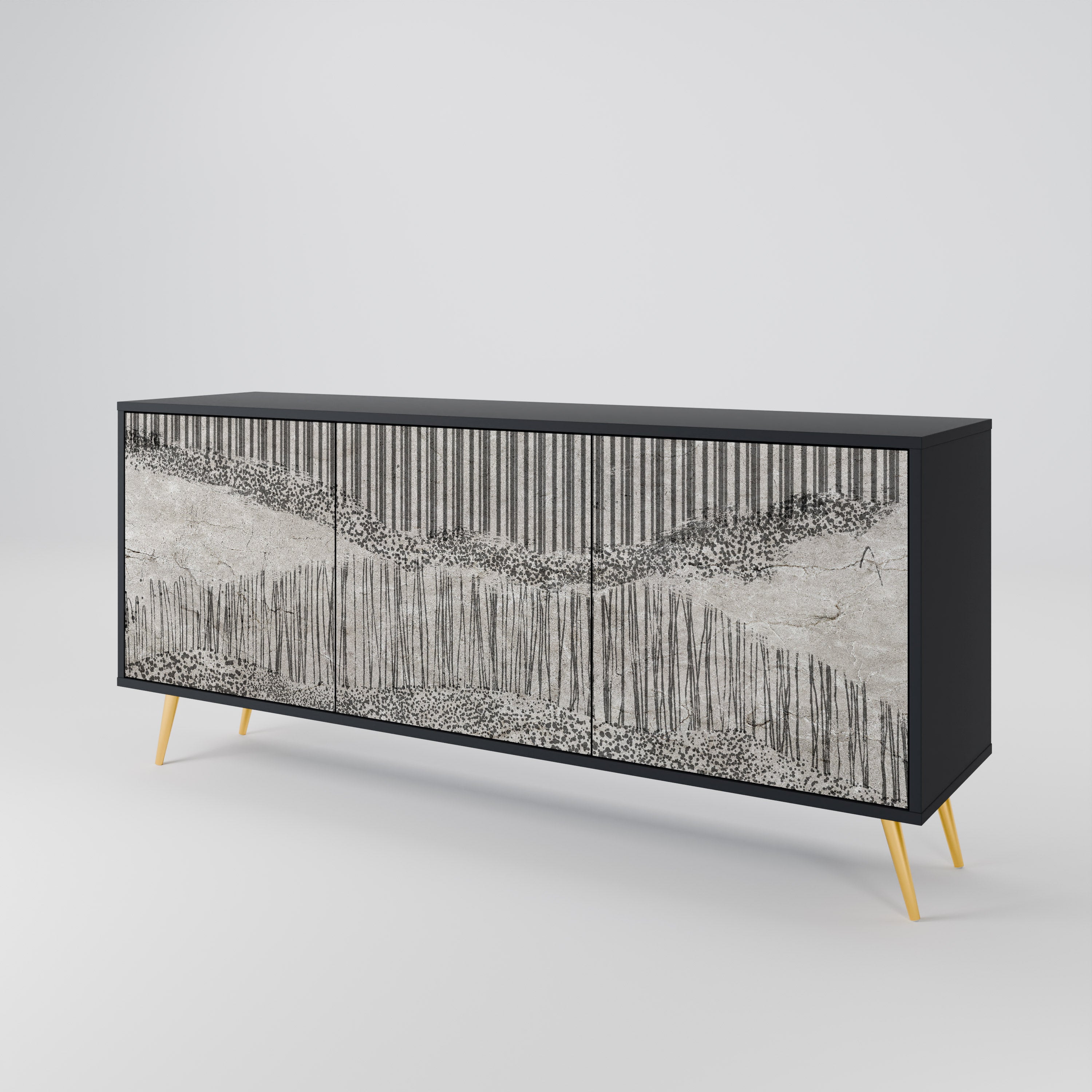 GRAIN LINES 3-türiges Sideboard in Schwarz