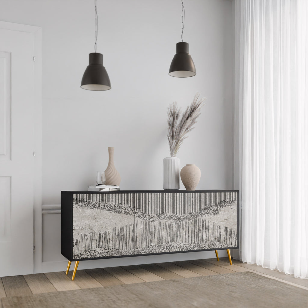 GRAIN LINES 3-türiges Sideboard in Schwarz