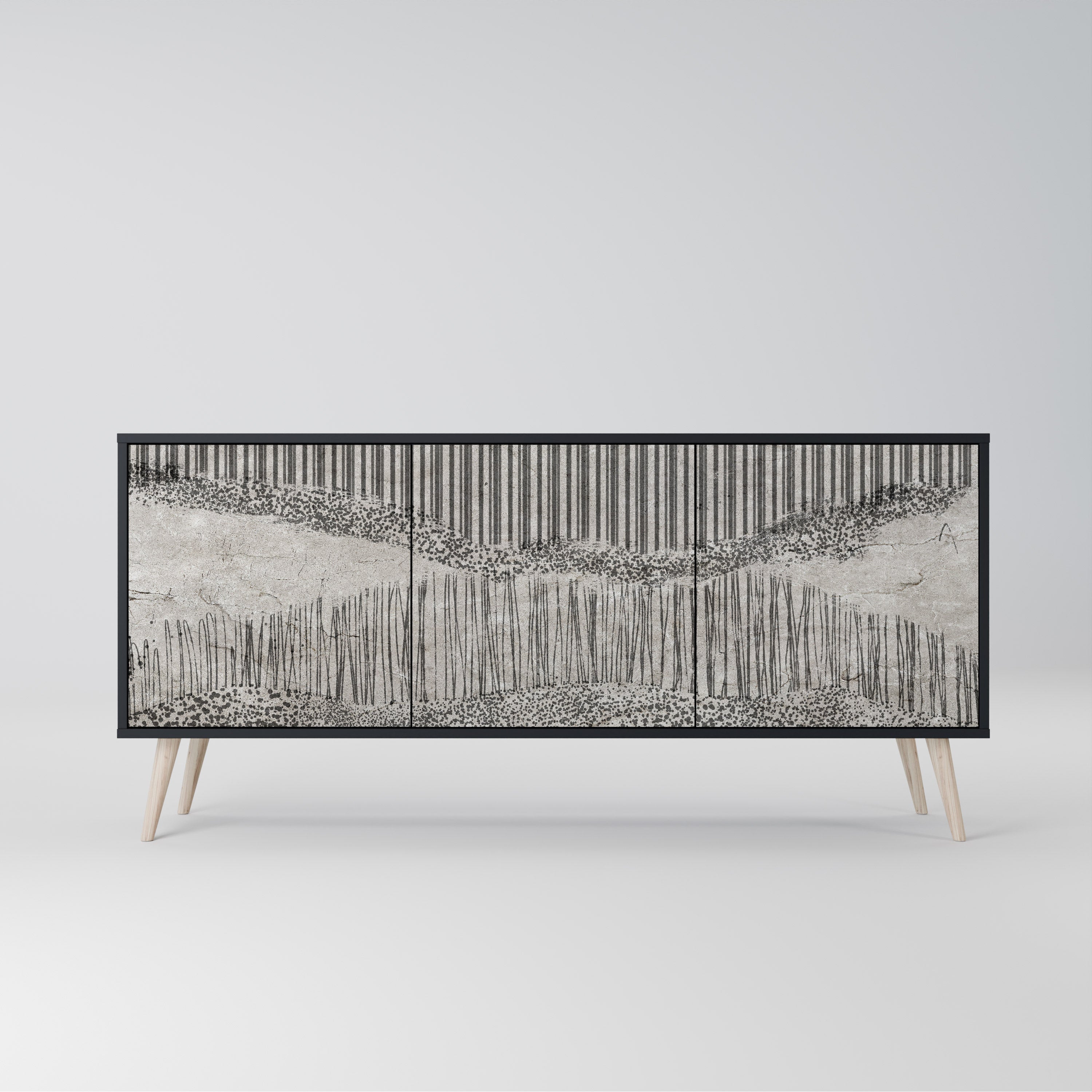 GRAIN LINES 3-türiges Sideboard in Schwarz