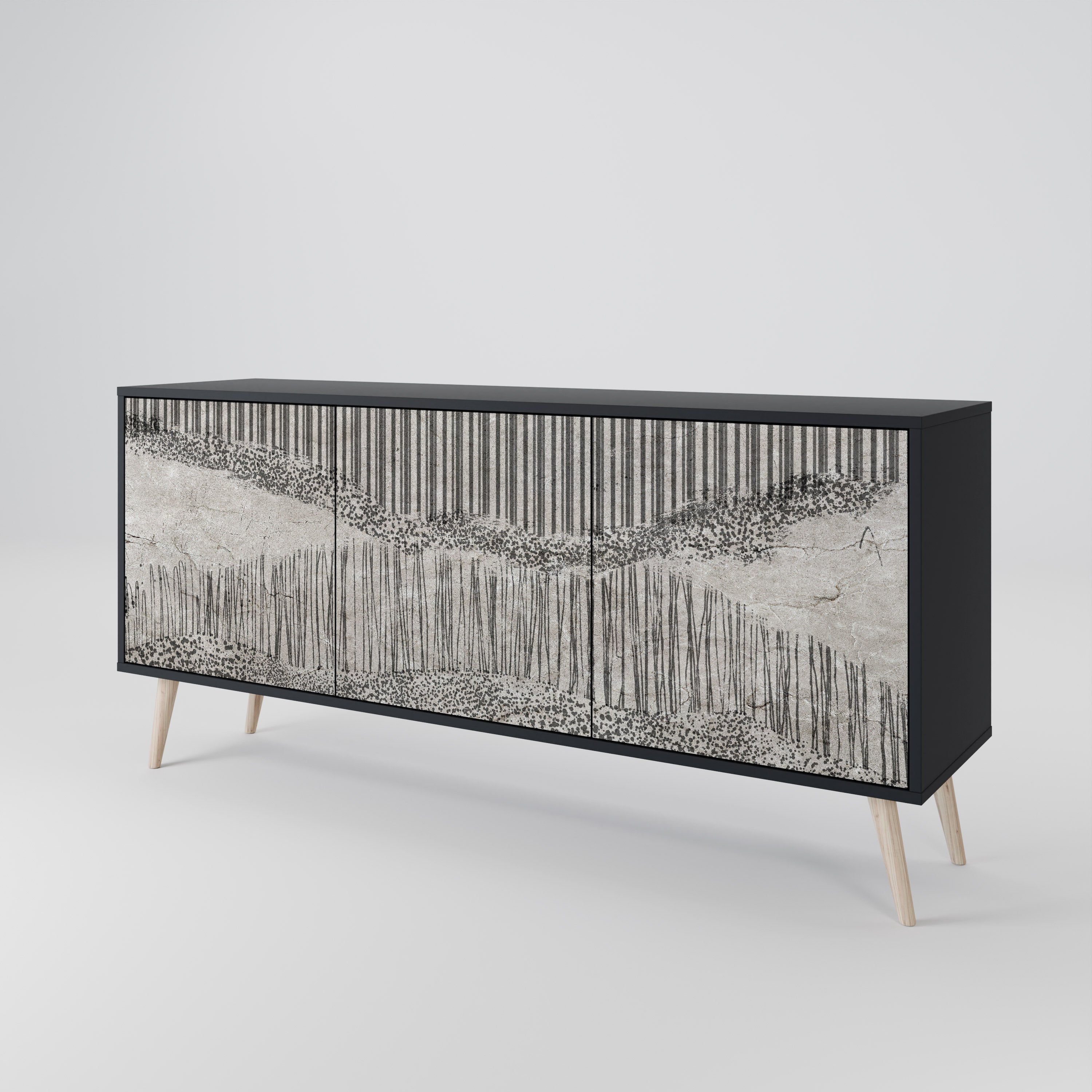 GRAIN LINES 3-türiges Sideboard in Schwarz