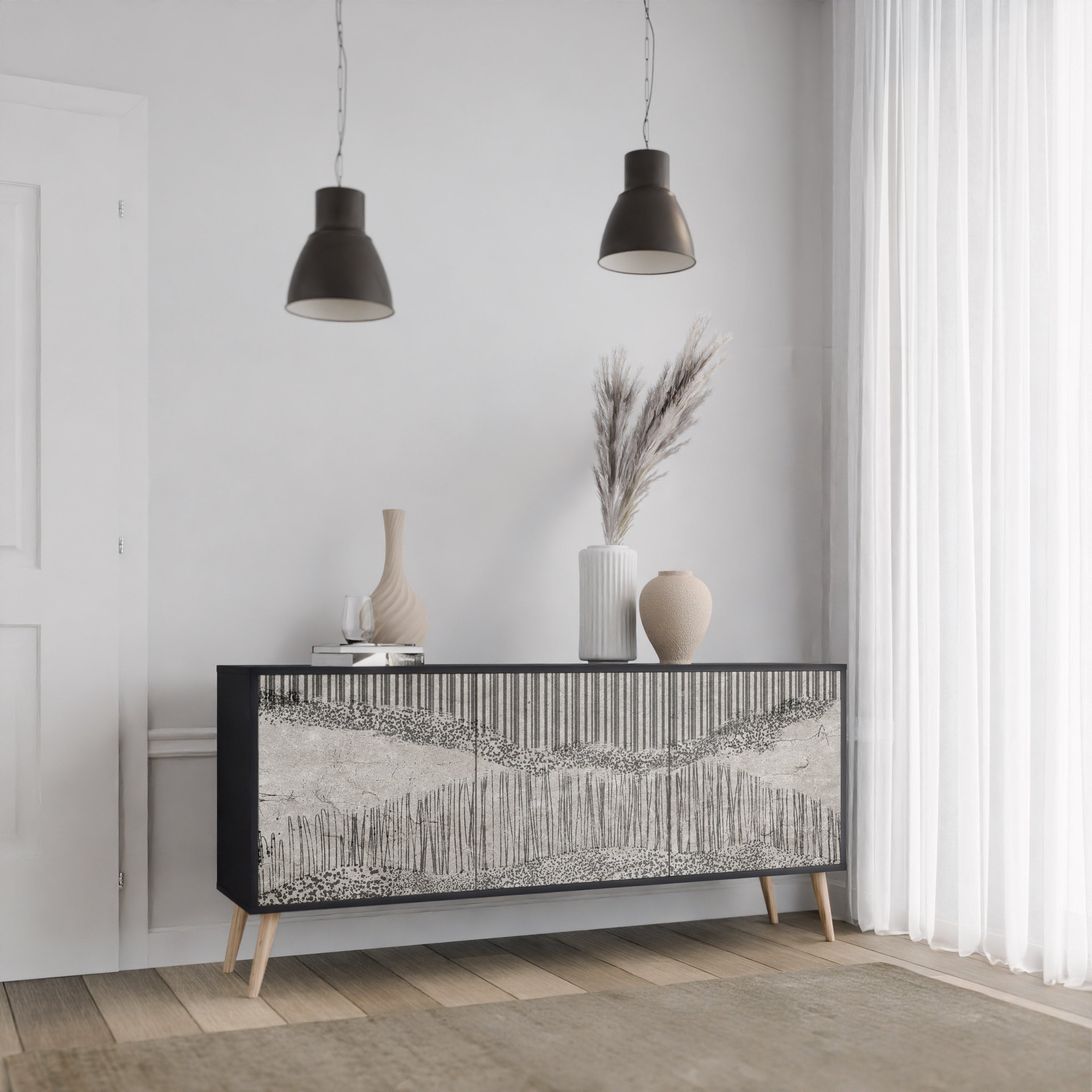 GRAIN LINES 3-türiges Sideboard in Schwarz