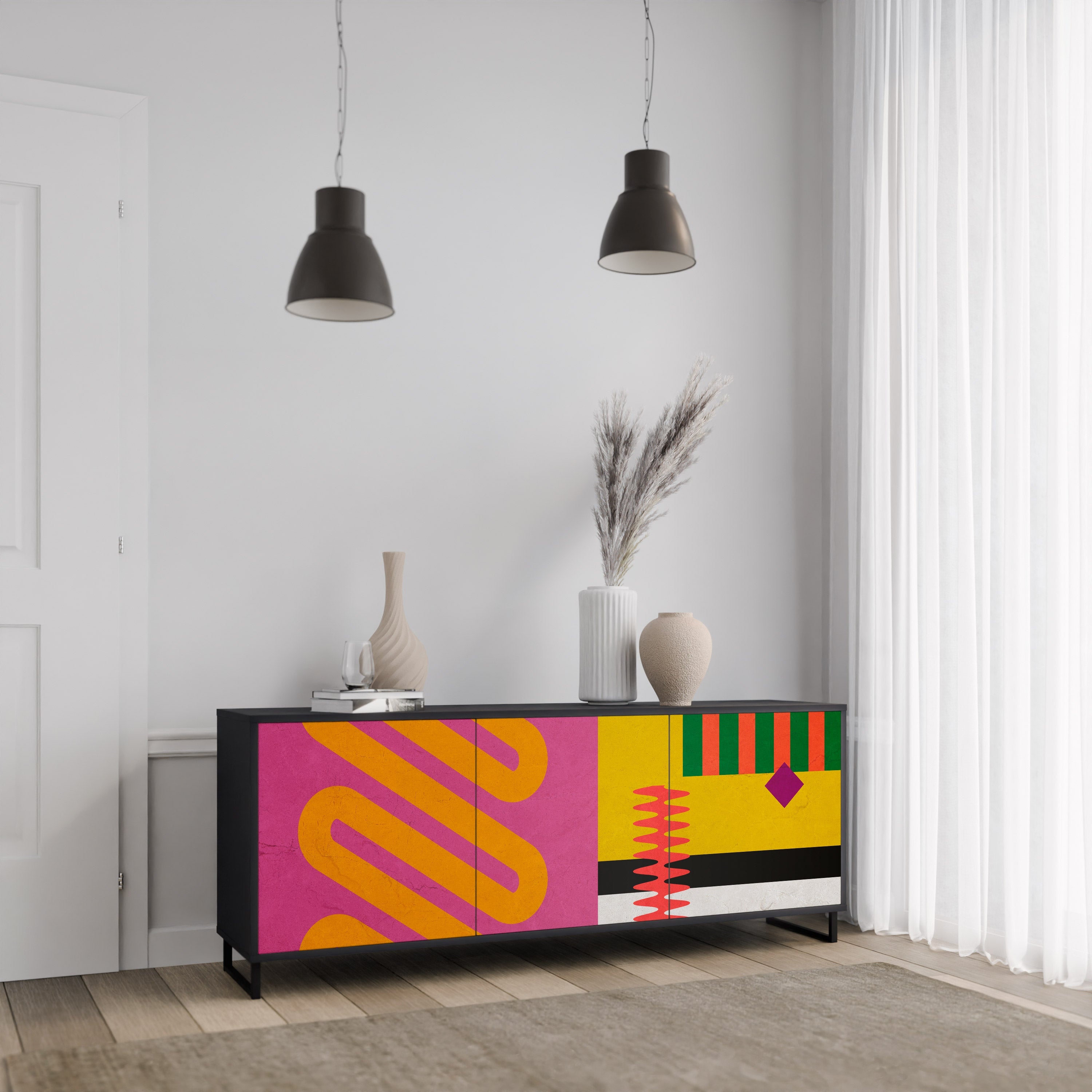 VIVID ART 3-türiges Sideboard in Schwarz