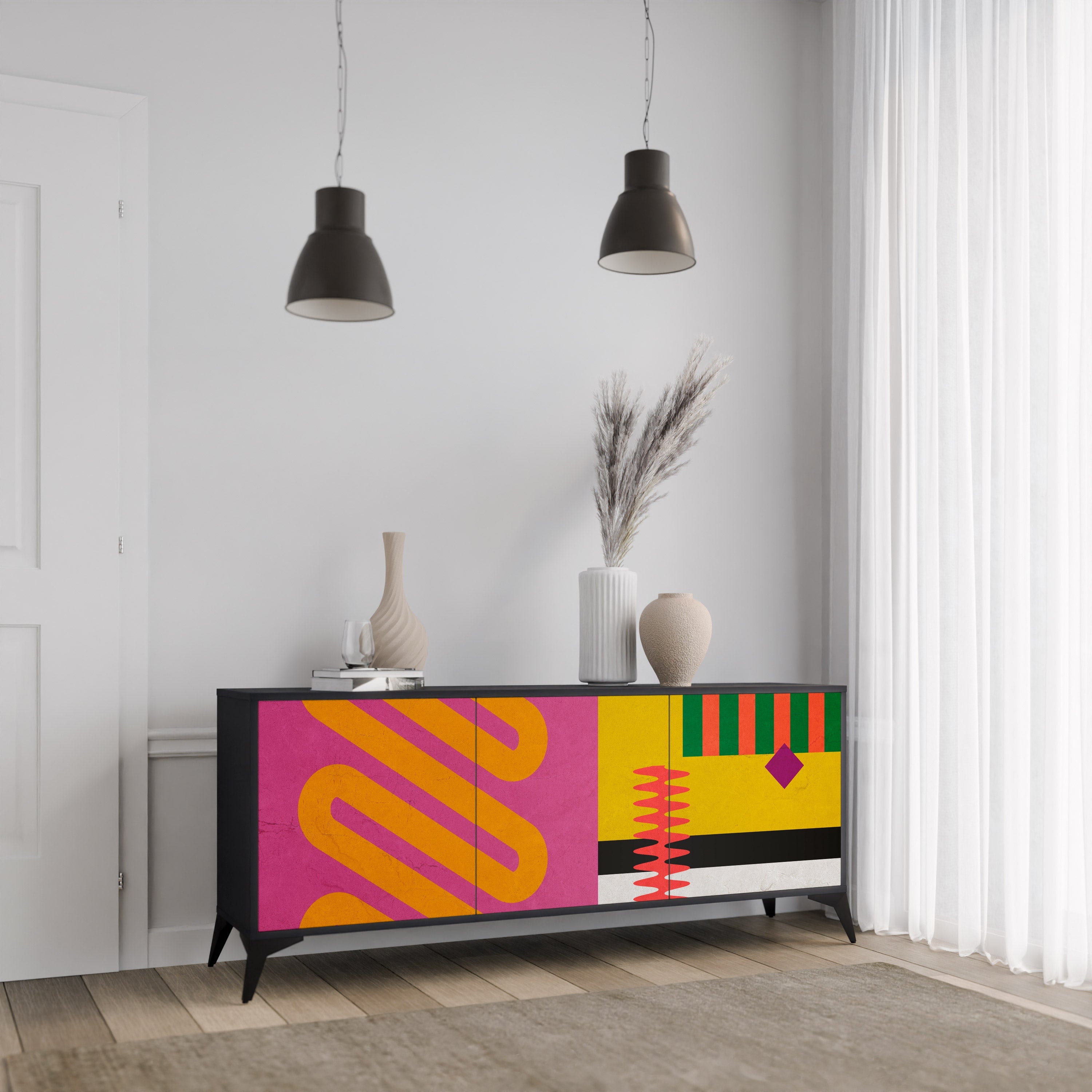 VIVID ART 3-türiges Sideboard in Schwarz