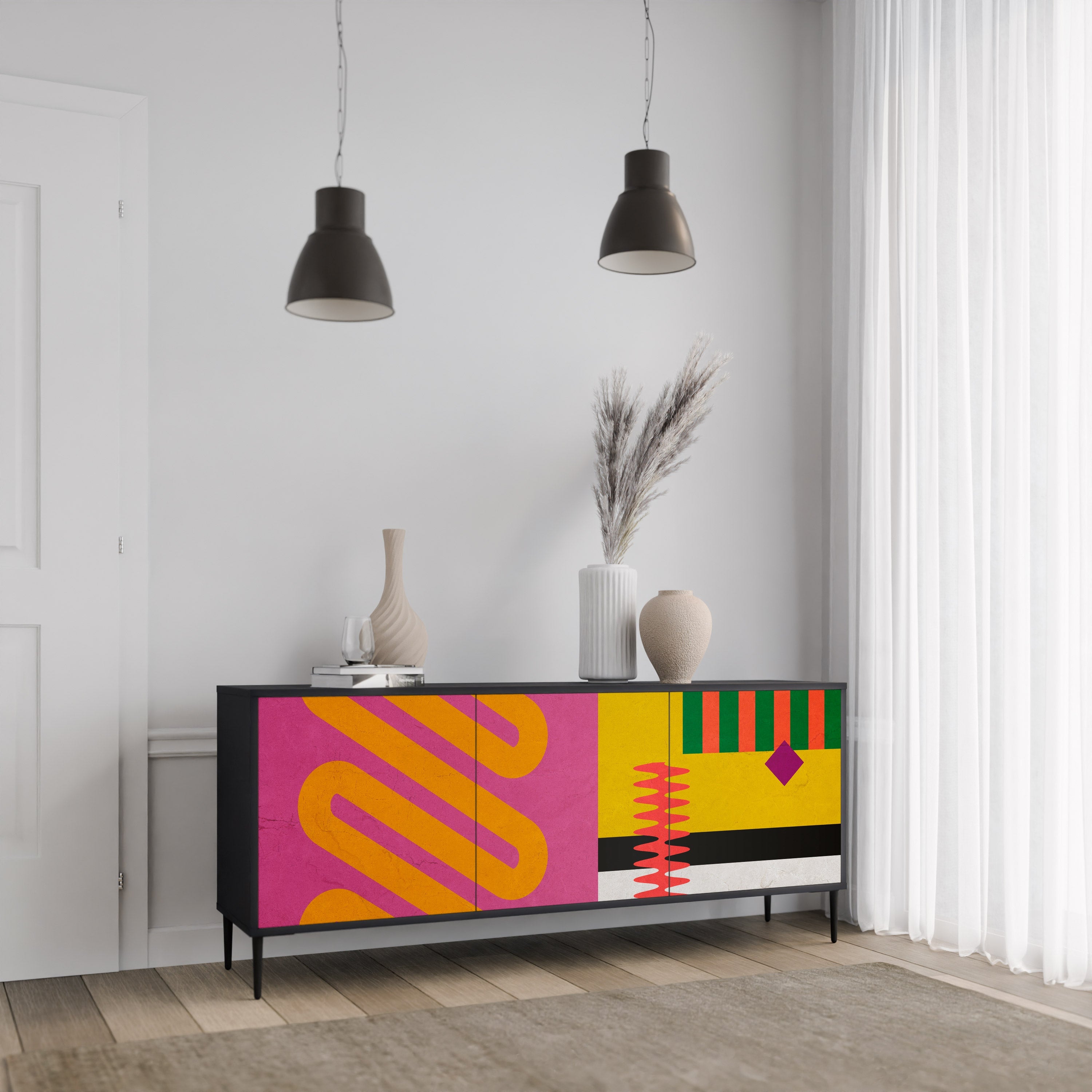 VIVID ART 3-türiges Sideboard in Schwarz
