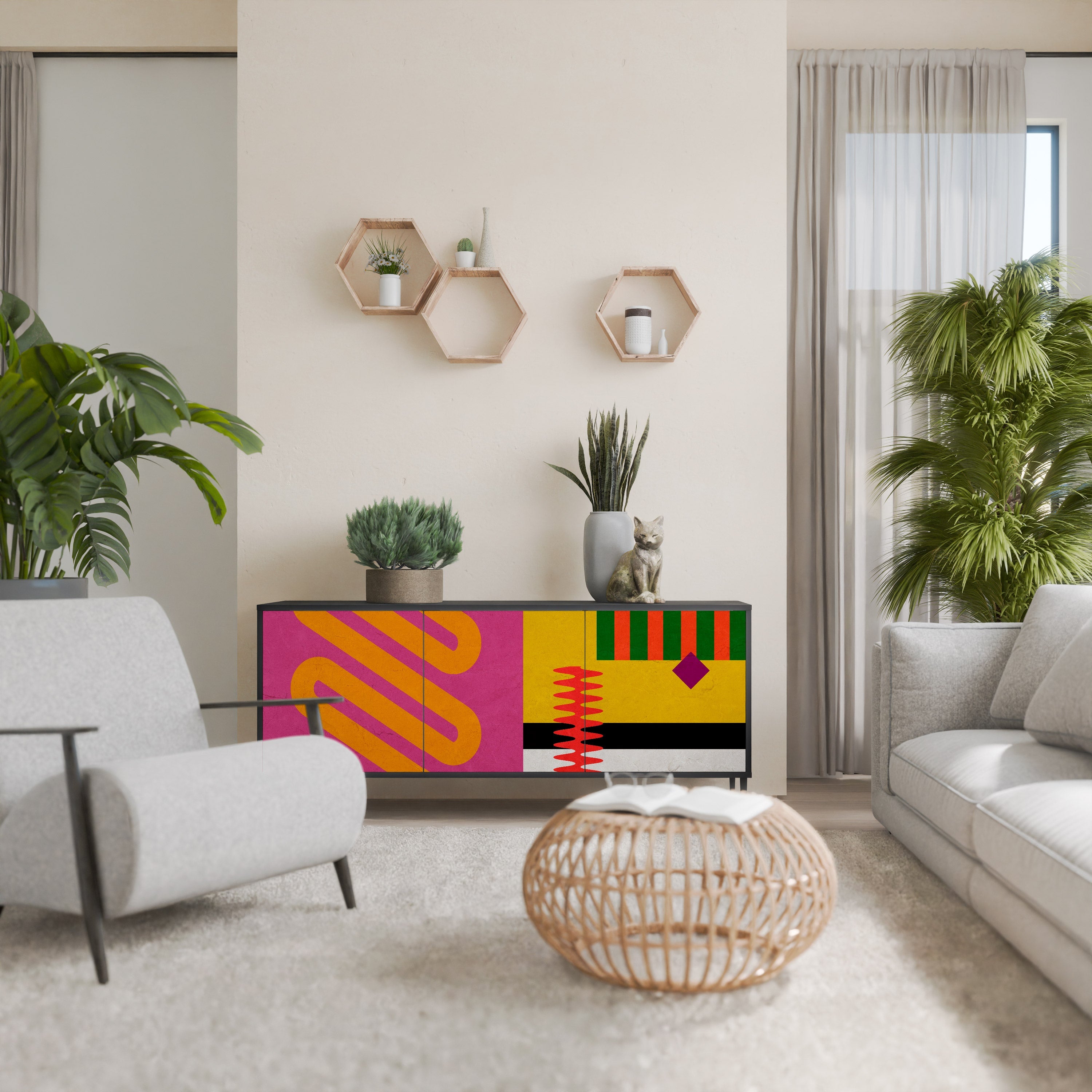 VIVID ART 3-türiges Sideboard in Schwarz